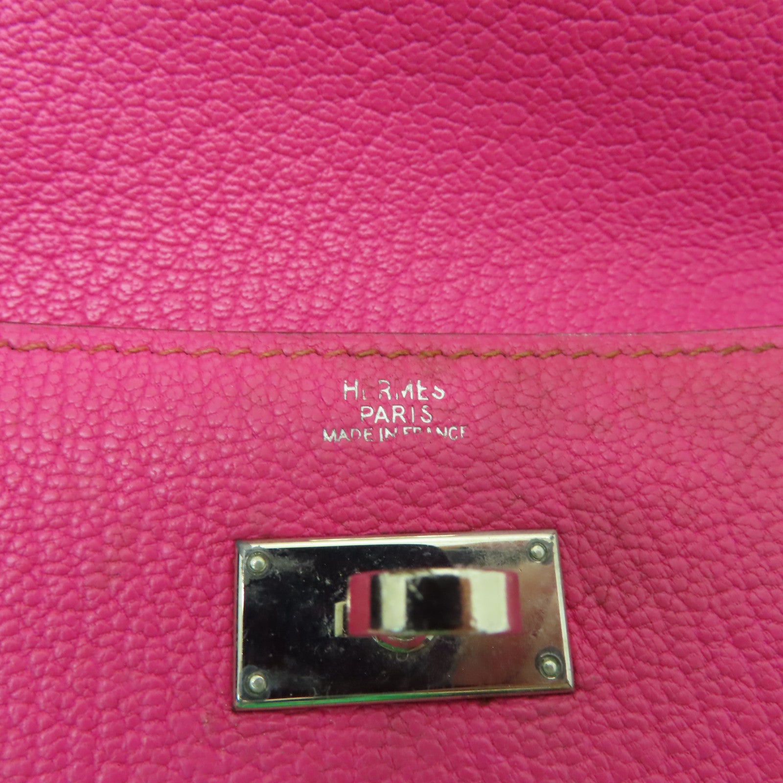 HERMES Chevre皮革Kelly Classic銀扣長錢包Fuschia Pink粉紅色