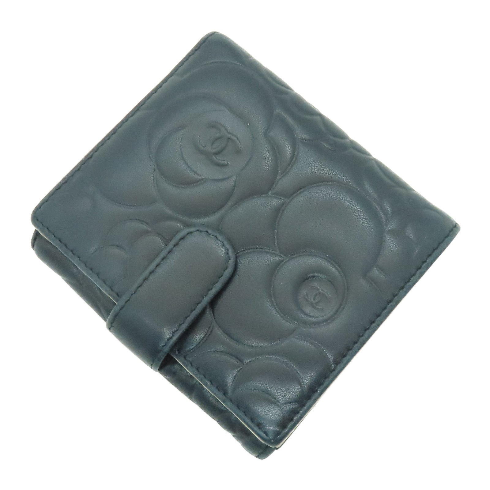 CHANEL 羊皮皮革Wallet金扣錢包深藍色