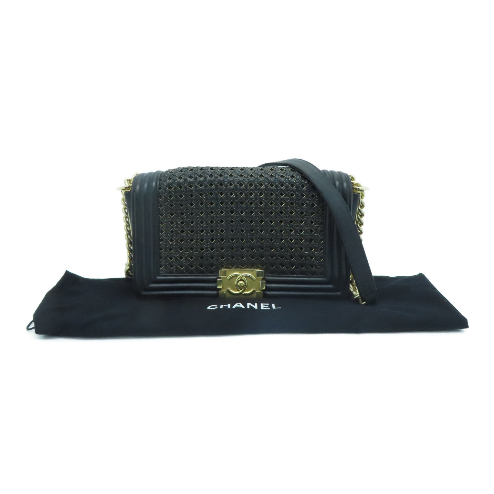 CHANEL 【激减优惠】牛皮皮革Boy Chanel 25cm金扣肩背袋黑色