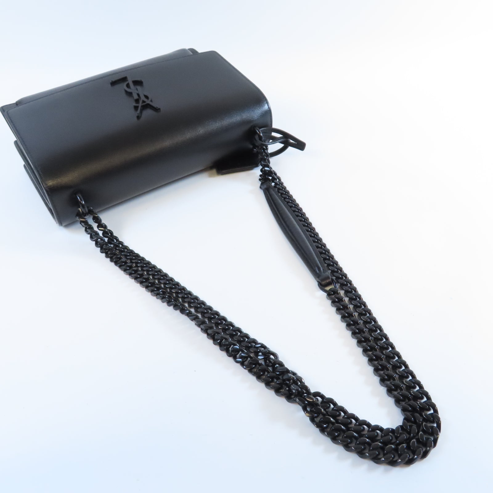 SAINT LAURENT 牛皮皮革Sunset Medium黑扣鏈帶肩背袋黑色