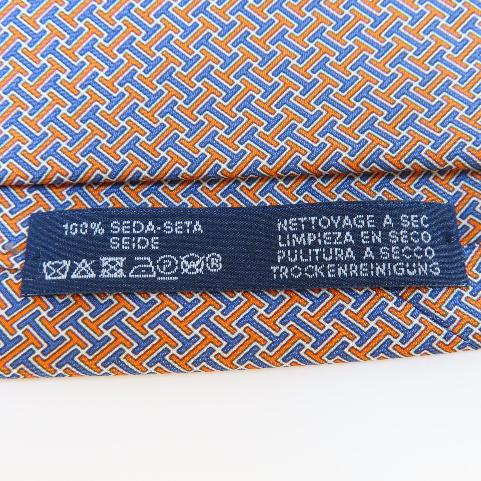 HERMES 絲質Necktie領帶橙色/藍色