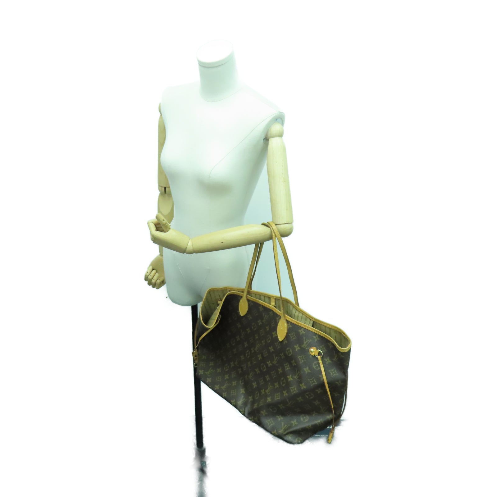 LOUIS VUITTON Monogram Neverfull GM金扣手挽袋棕色
