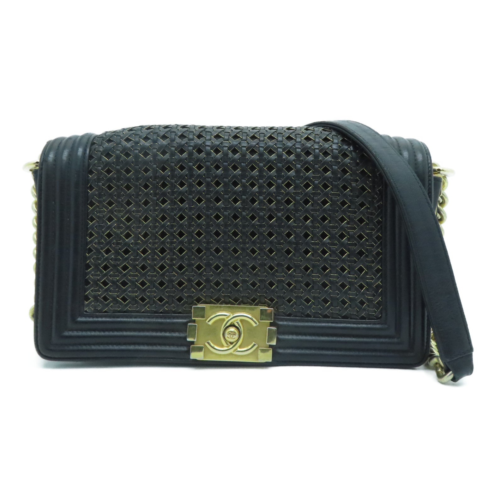 CHANEL 【激减优惠】牛皮皮革Boy Chanel 25cm金扣肩背袋黑色