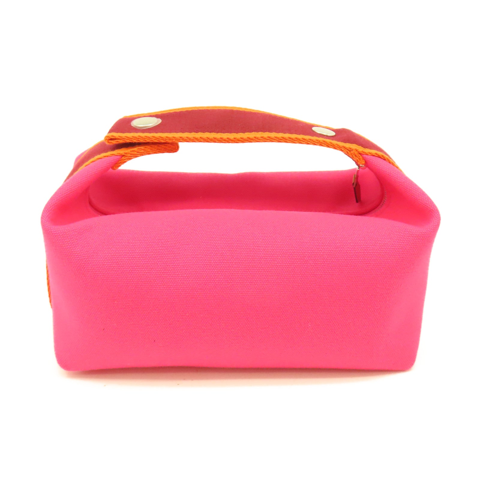 HERMES 帆布Bride-A-Brac Handbag銀扣手挽袋粉紅色/橙色