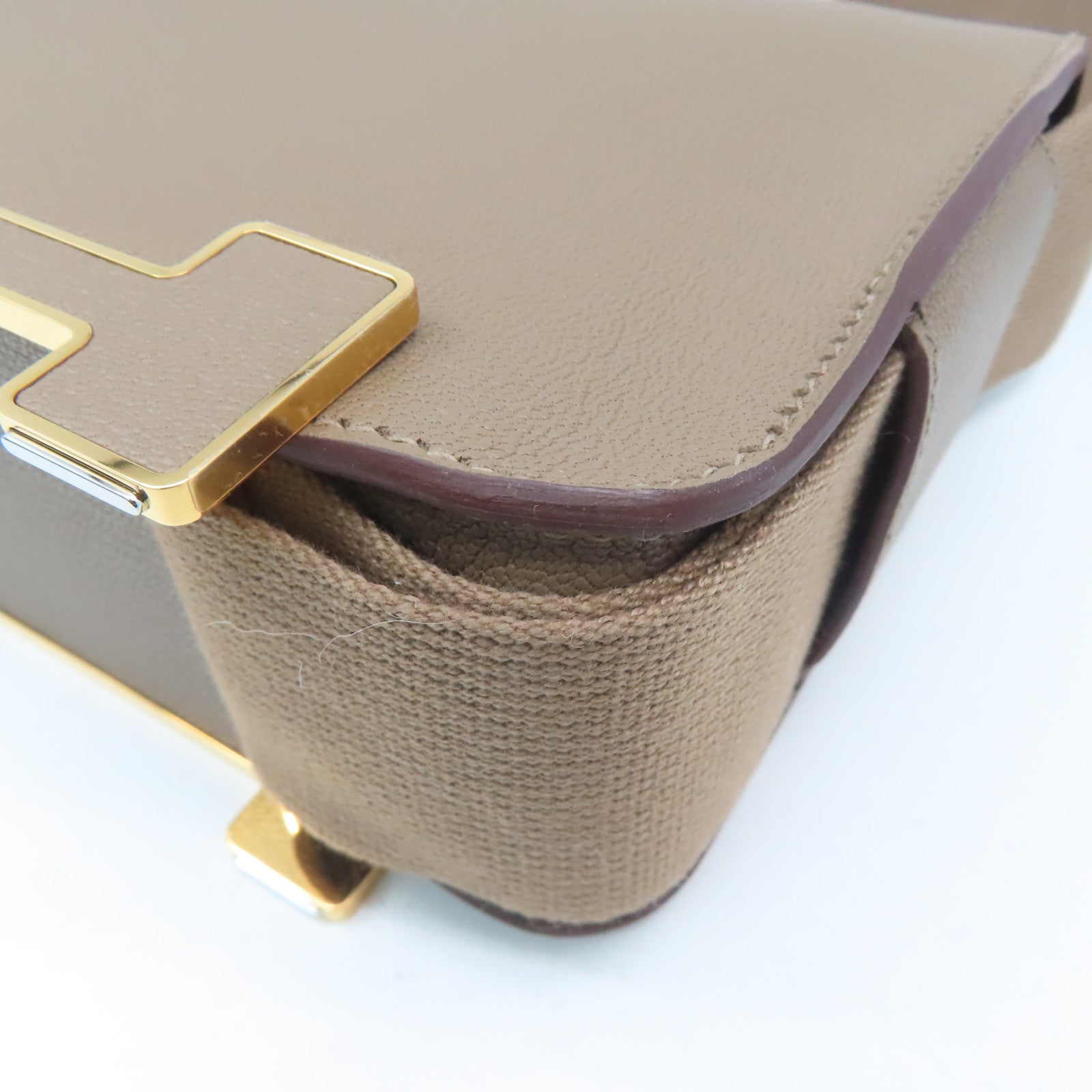 HERMES Chevre皮革Geta金扣肩背袋大象灰色