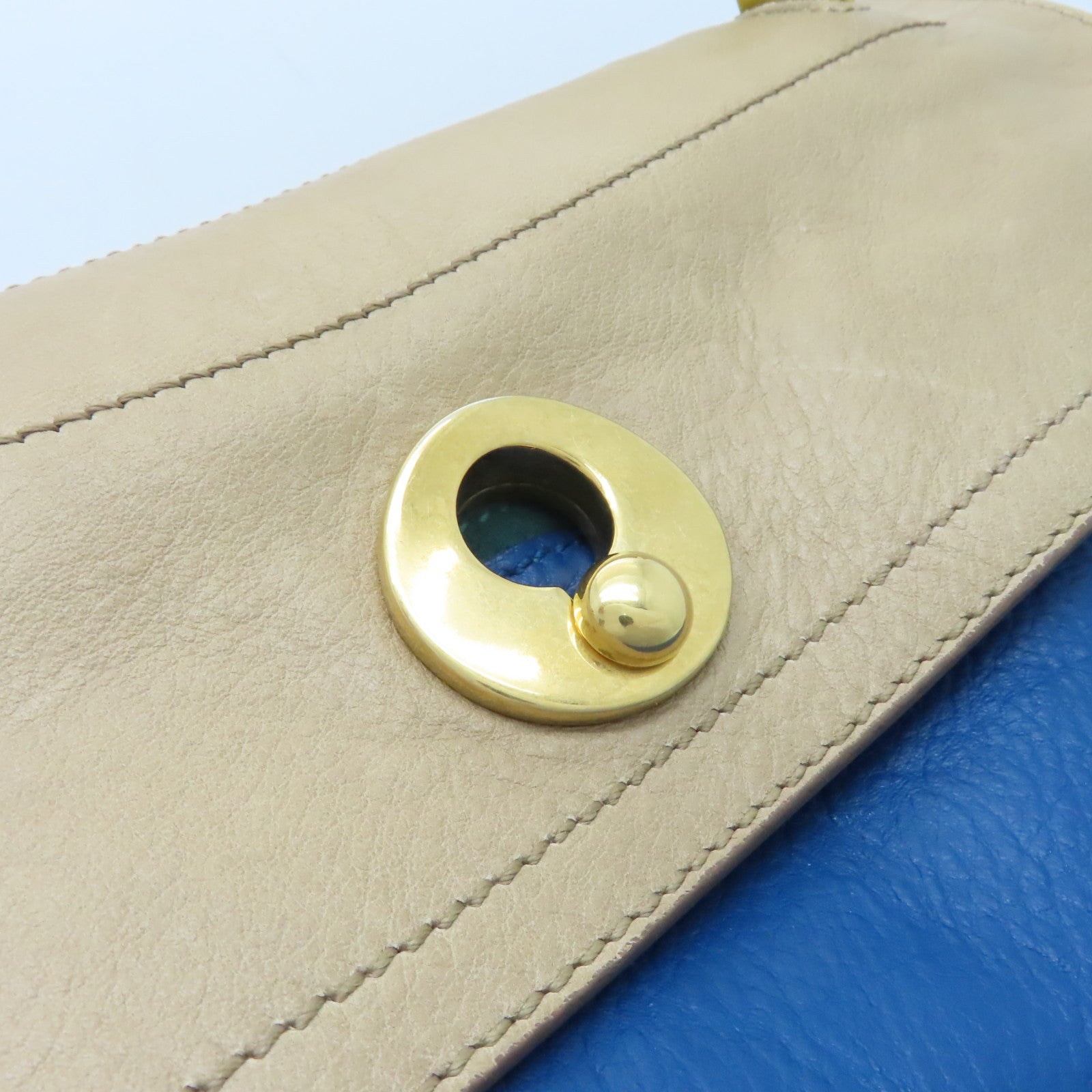 YVES SAINT LAURENT 牛皮皮革Shoulder Bag金扣手挽袋藍色/綠色/棕色