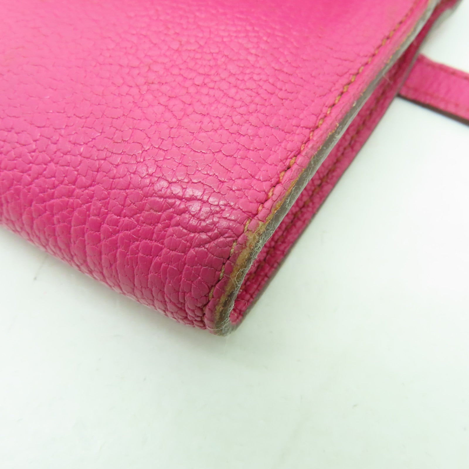 HERMES Chevre皮革Kelly Classic銀扣長錢包Fuschia Pink粉紅色