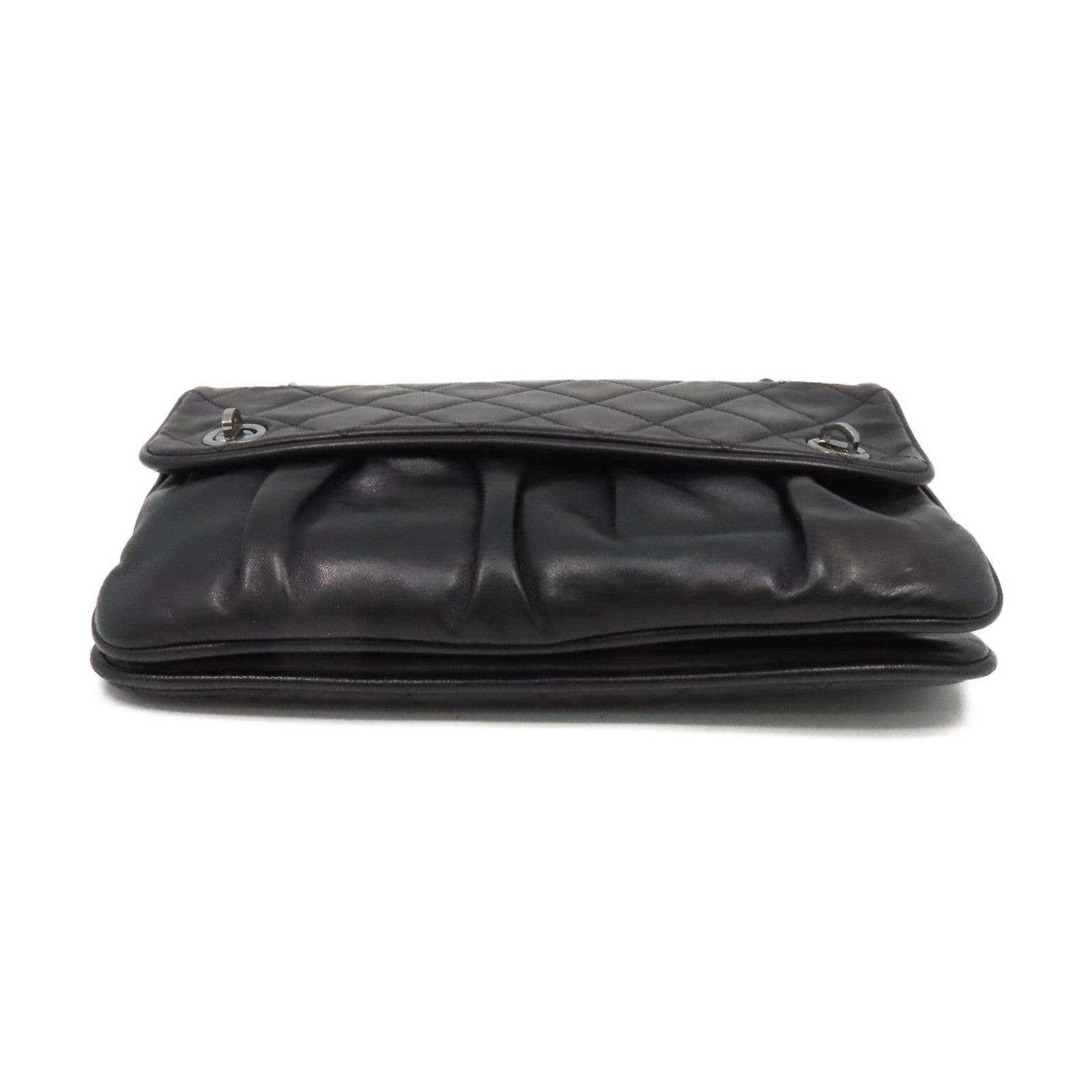 CHANEL 菱格羊皮皮革Chain Shoulder Bag銀扣鏈帶肩背袋黑色
