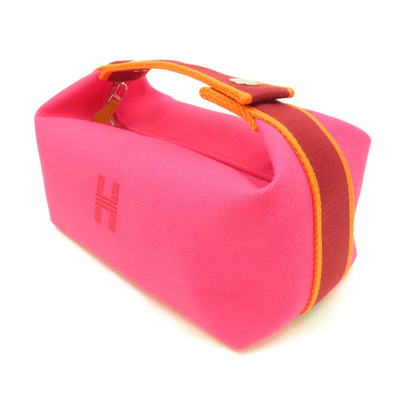 HERMES 帆布Bride-A-Brac Handbag銀扣手挽袋粉紅色/橙色