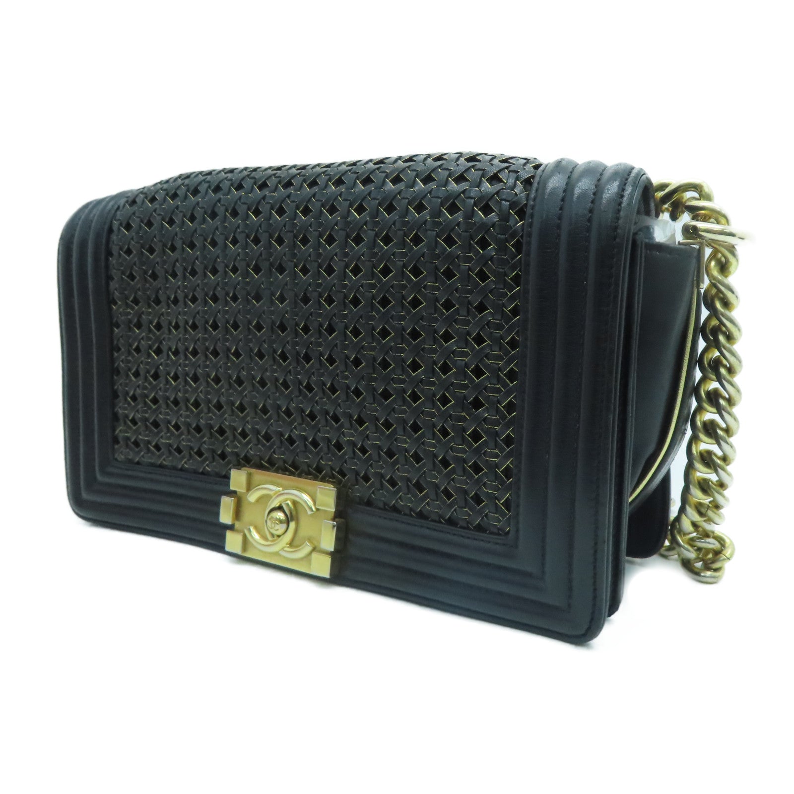 CHANEL 【激减优惠】牛皮皮革Boy Chanel 25cm金扣肩背袋黑色
