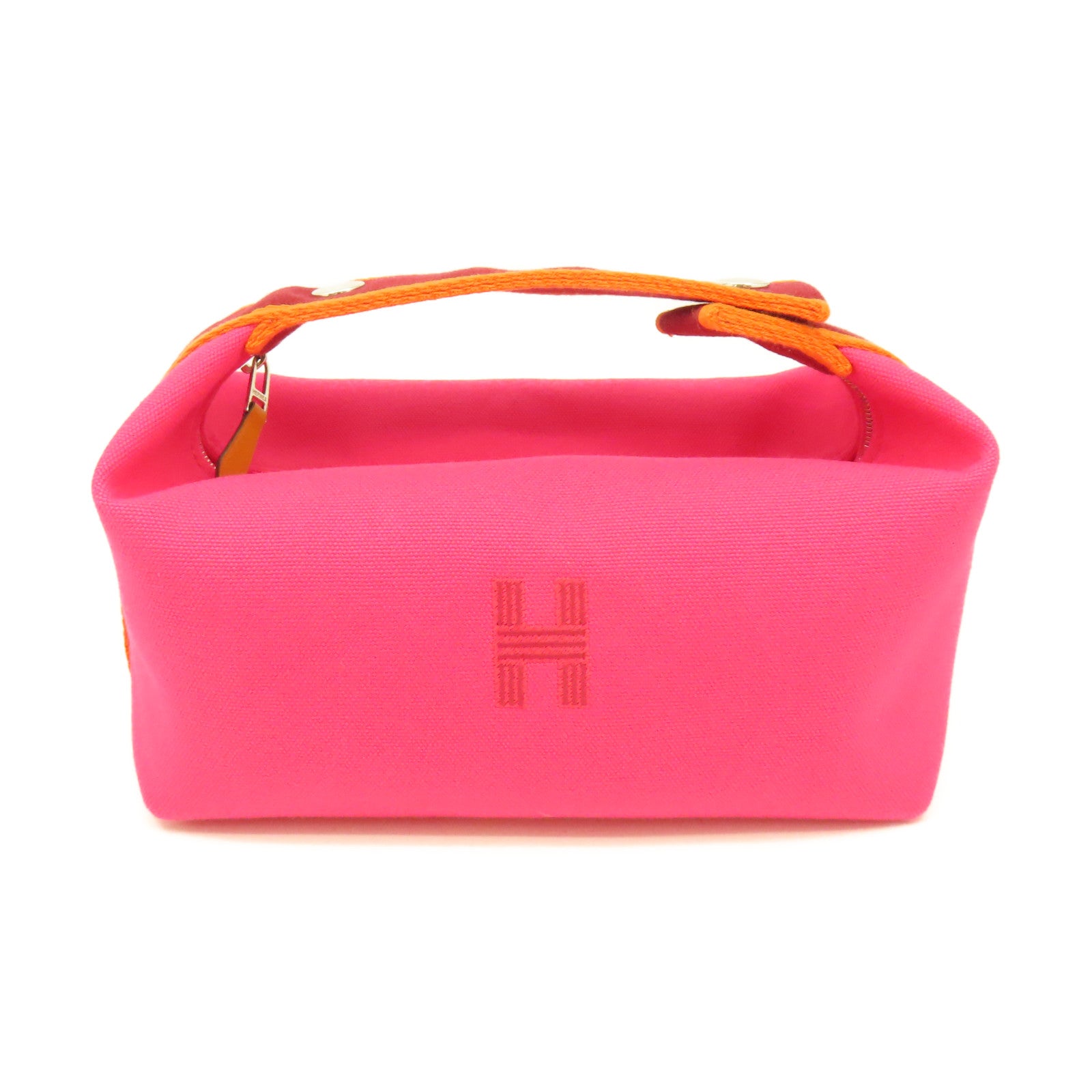 HERMES 帆布Bride-A-Brac Handbag銀扣手挽袋粉紅色/橙色