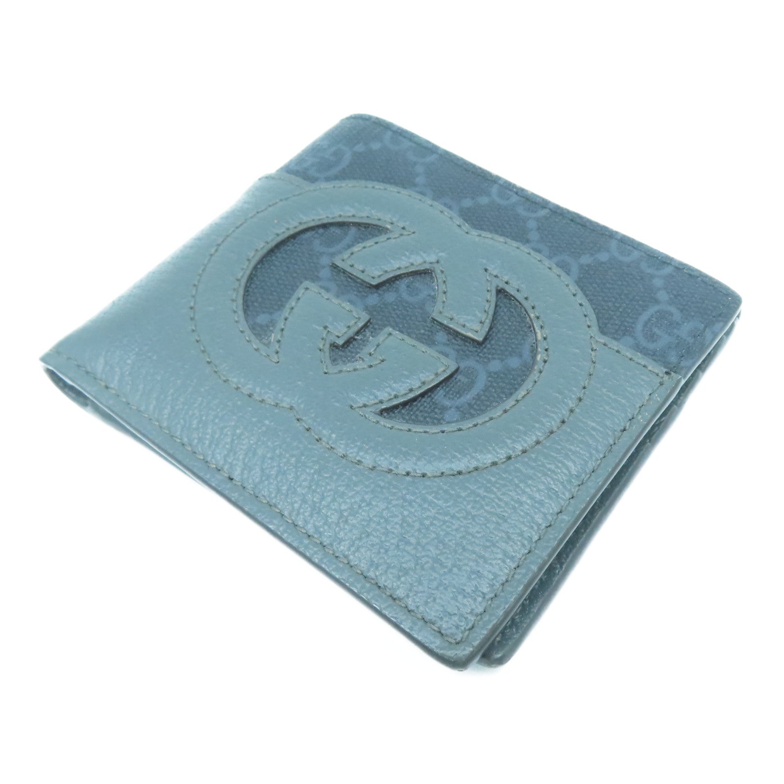 GUCCI 牛皮皮革/帆布Interlocking G Wallet钱包灰色/黑色