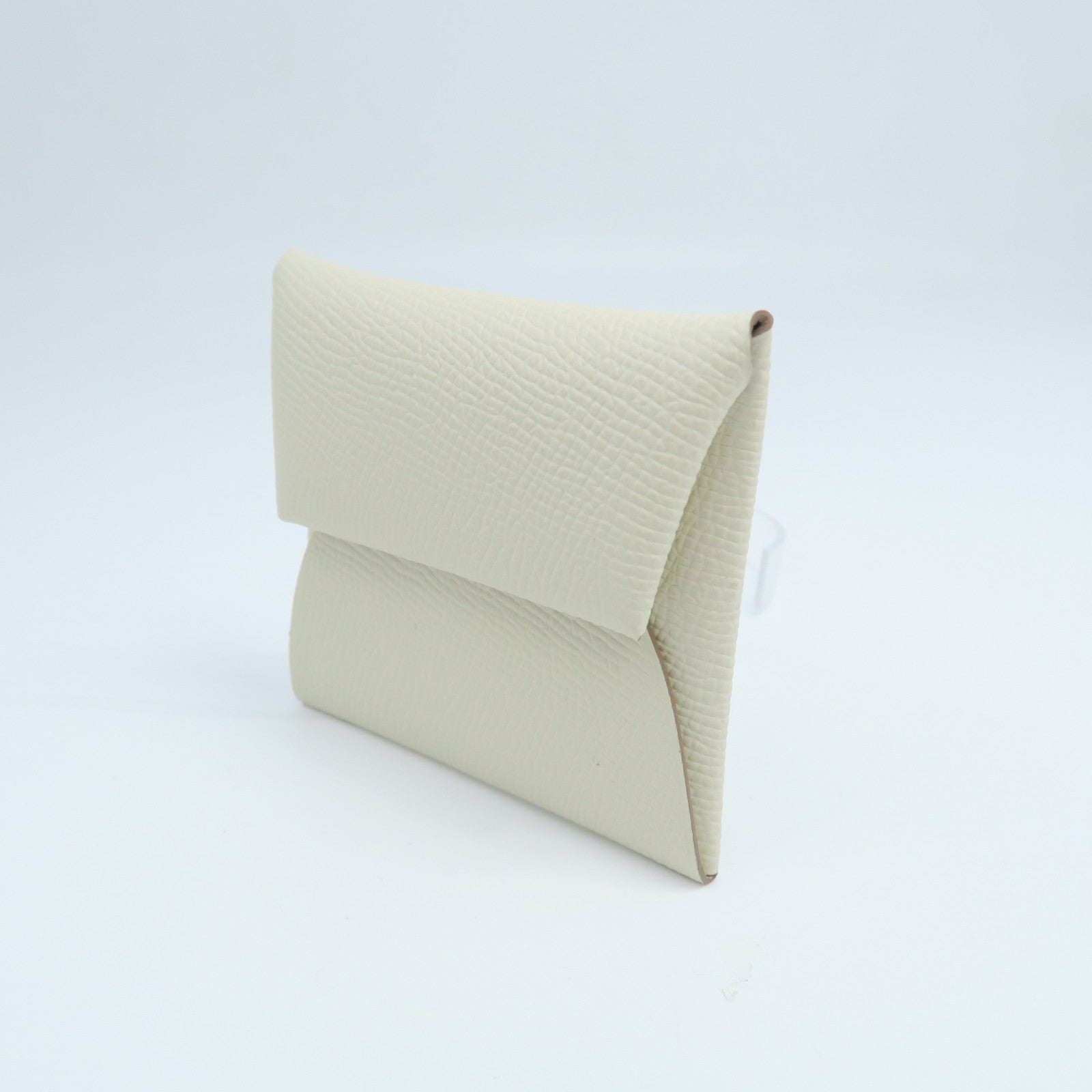 HERMES Veau Epsom皮革Bastia银扣零钱包奶油白色