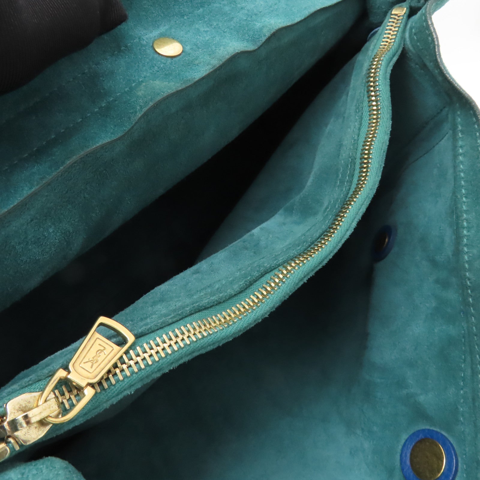 YVES SAINT LAURENT 牛皮皮革Shoulder Bag金扣手挽袋藍色/綠色/棕色