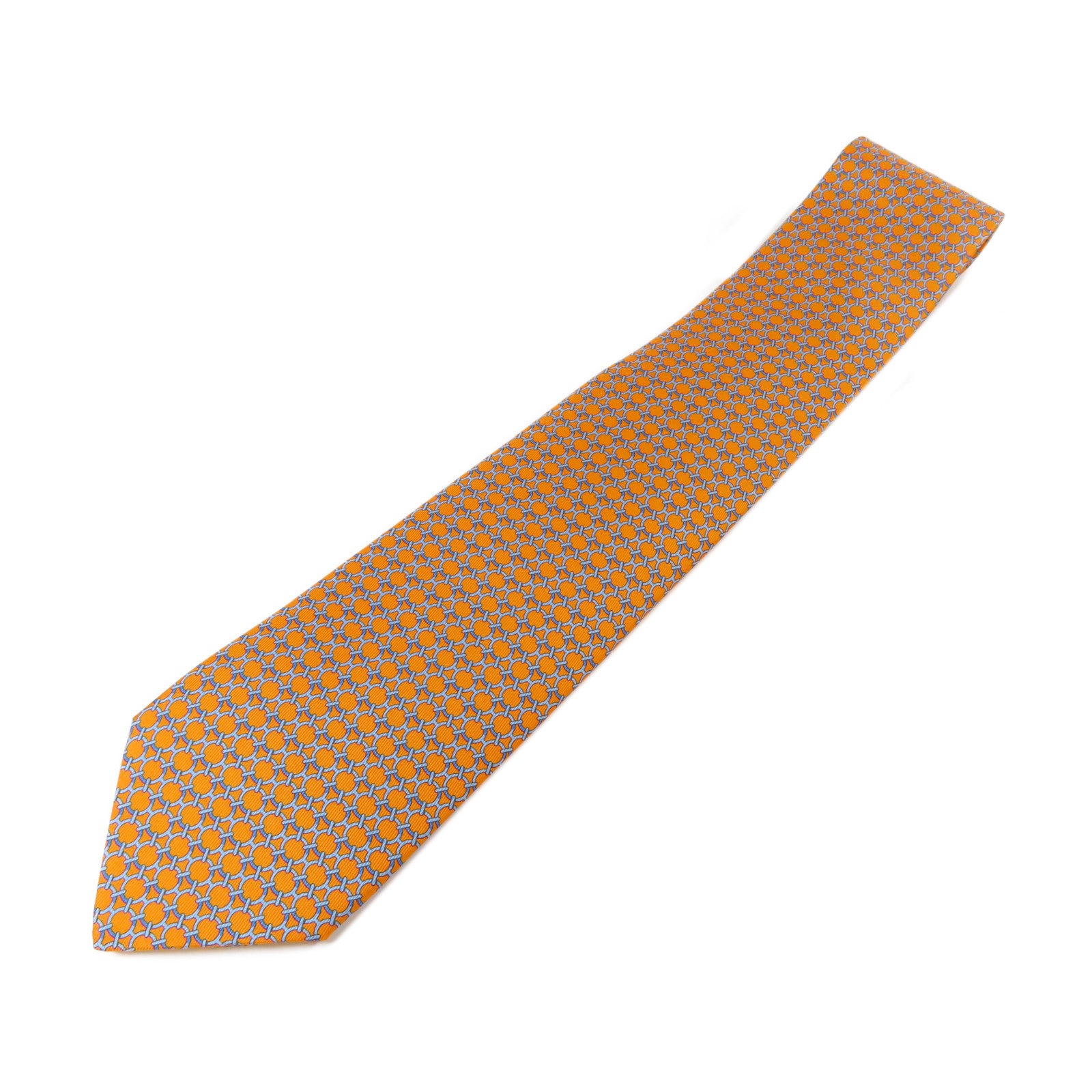 HERMES 絲質Necktie領帶橙色/淺藍色