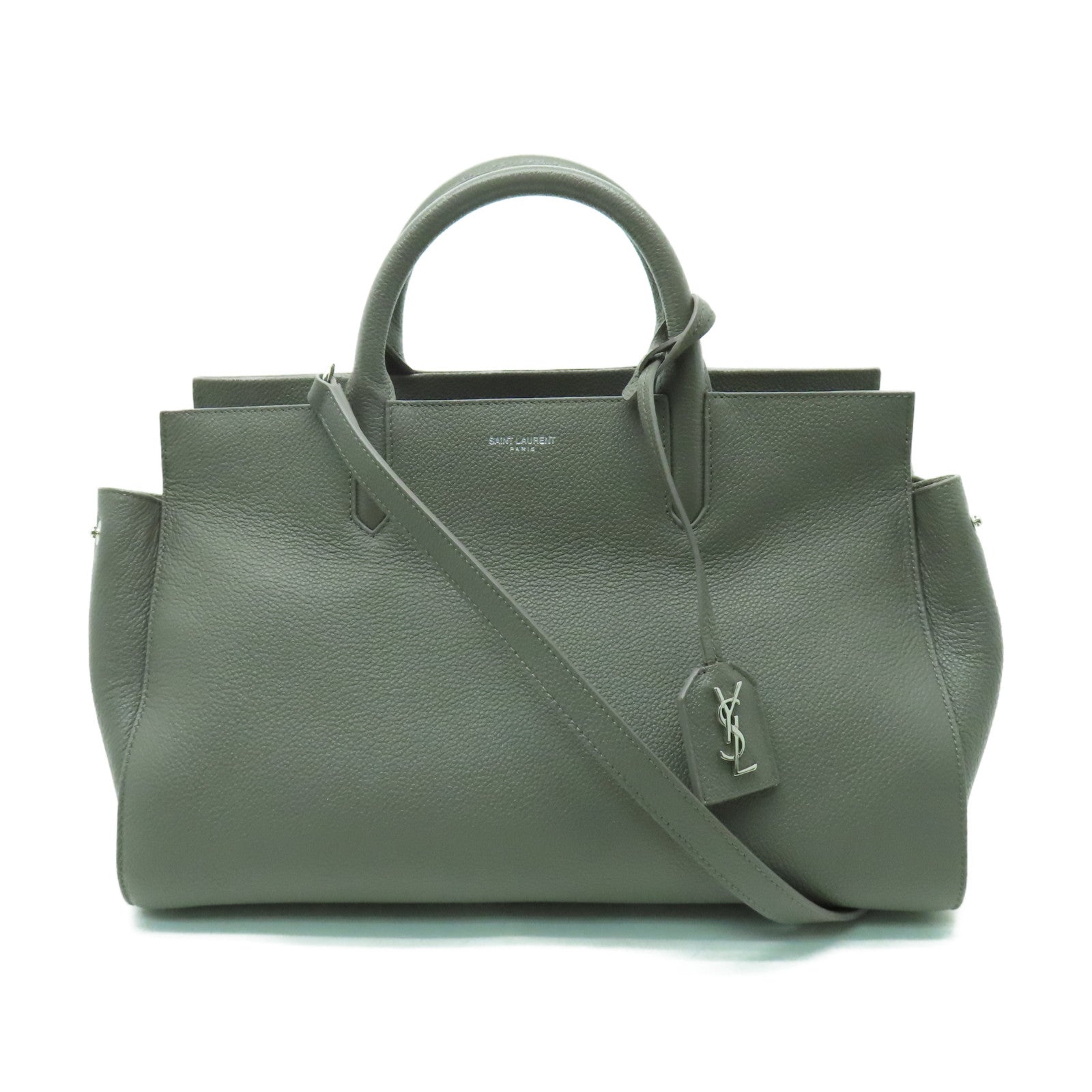 SAINT LAURENT 牛皮皮革2 Way Shoulder銀扣手挽肩背兩用袋灰色