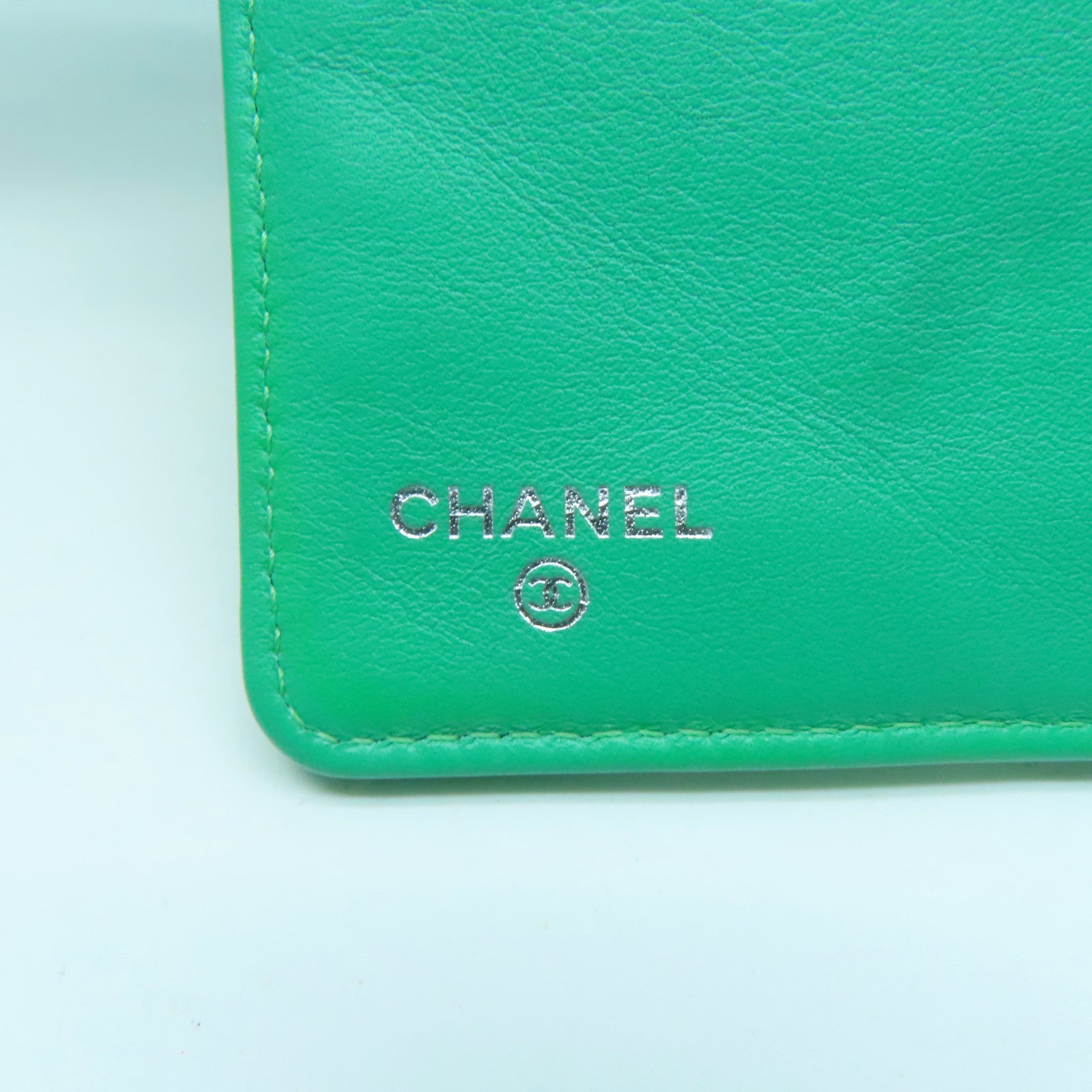 CHANEL 菱格漆皮皮革Long Wallet銀扣長錢包綠色