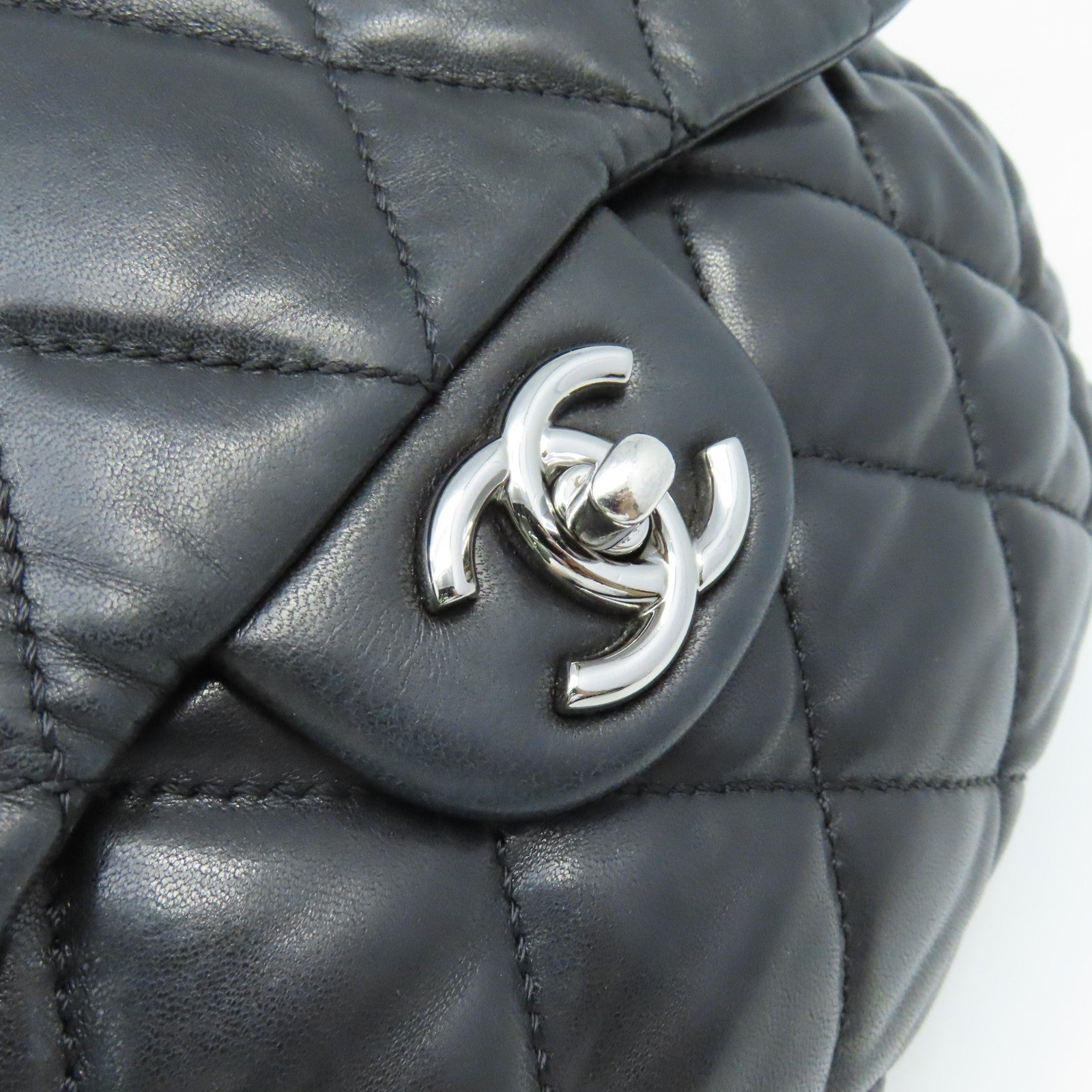 CHANEL 菱格羊皮皮革Chain Shoulder Bag銀扣鏈帶肩背袋黑色