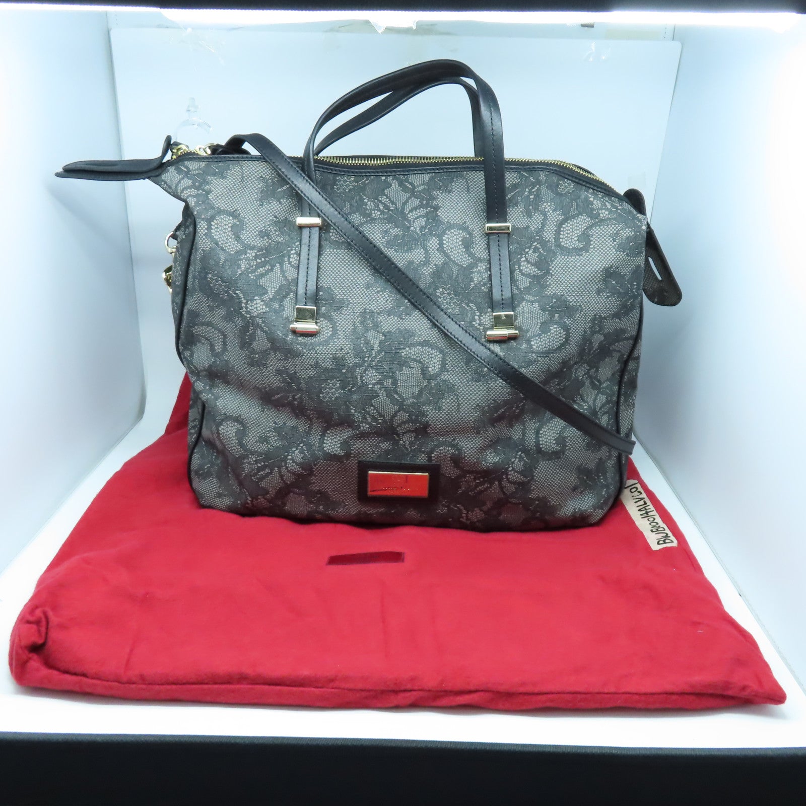 Valentino 帆布Shoulder Bag金扣手挽肩背兩用袋黑色/灰色