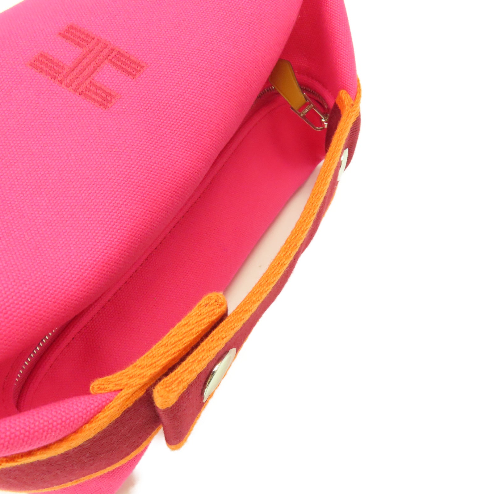 HERMES 帆布Bride-A-Brac Handbag銀扣手挽袋粉紅色/橙色