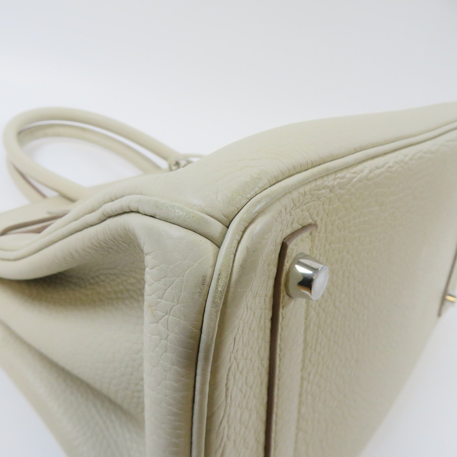 HERMES Togo皮革Birkin 30銀扣手挽袋奶油白色