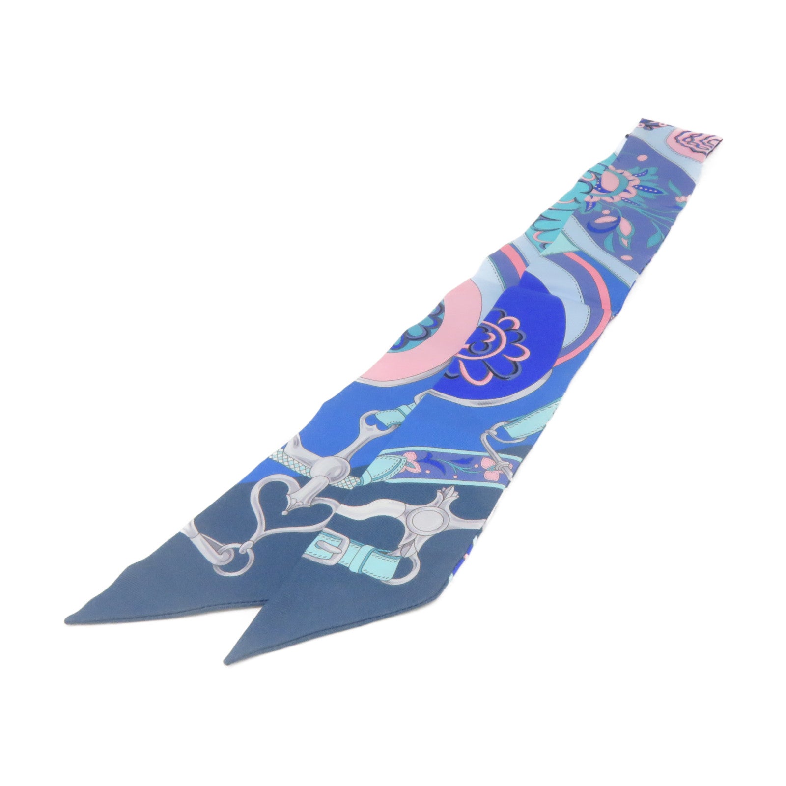 HERMES 【激減優惠】絲質Twilly Scarf絲巾藍色/粉紅色/彩色