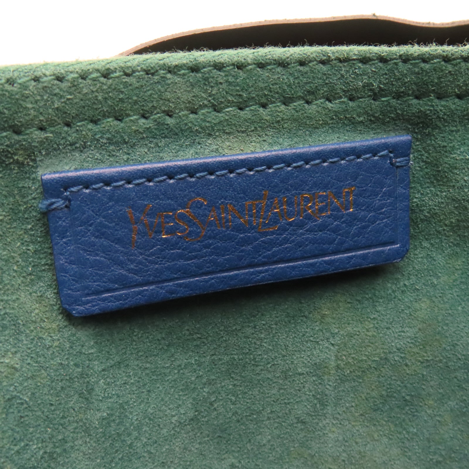 YVES SAINT LAURENT 牛皮皮革Shoulder Bag金扣手挽袋藍色/綠色/棕色