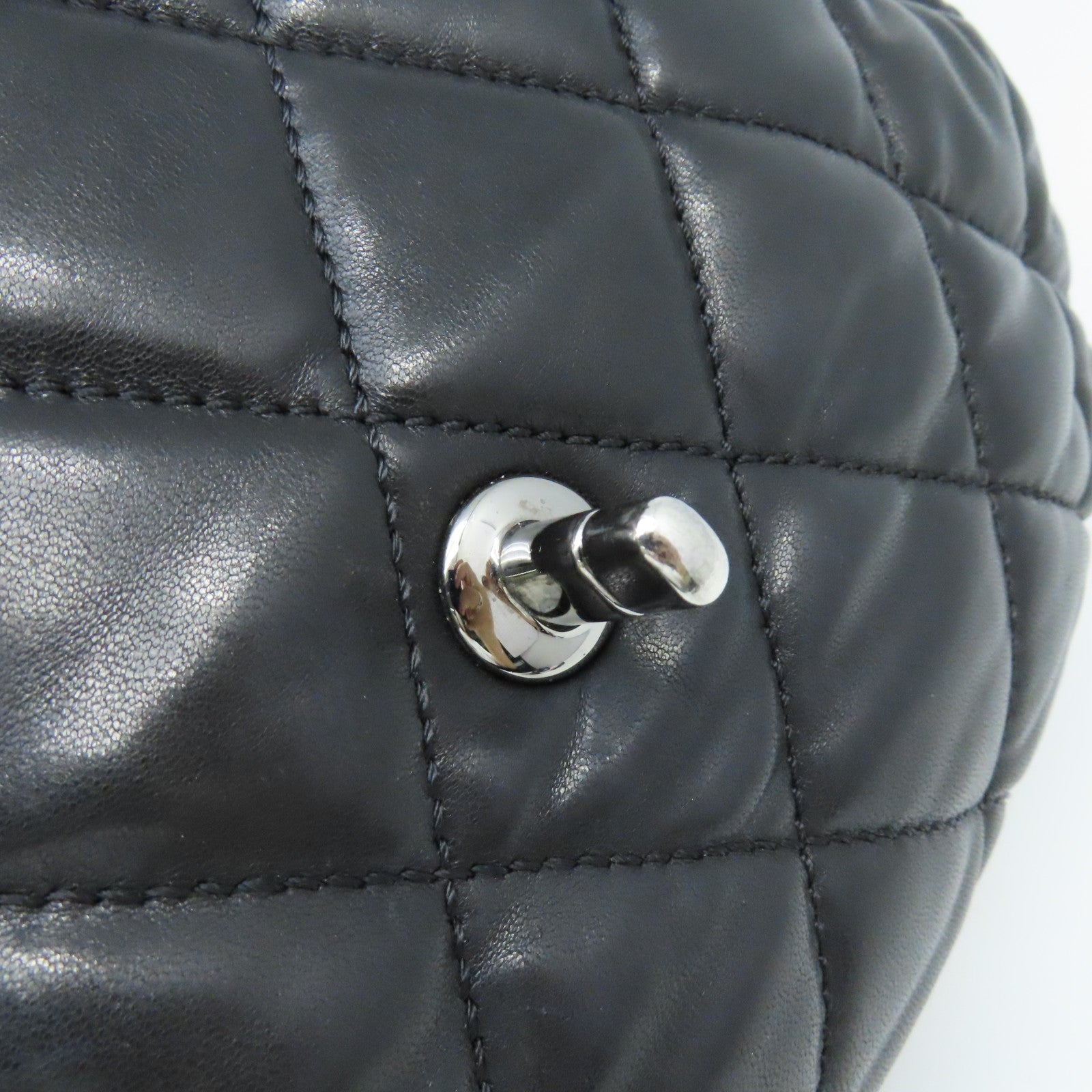 CHANEL 菱格羊皮皮革Chain Shoulder Bag銀扣鏈帶肩背袋黑色