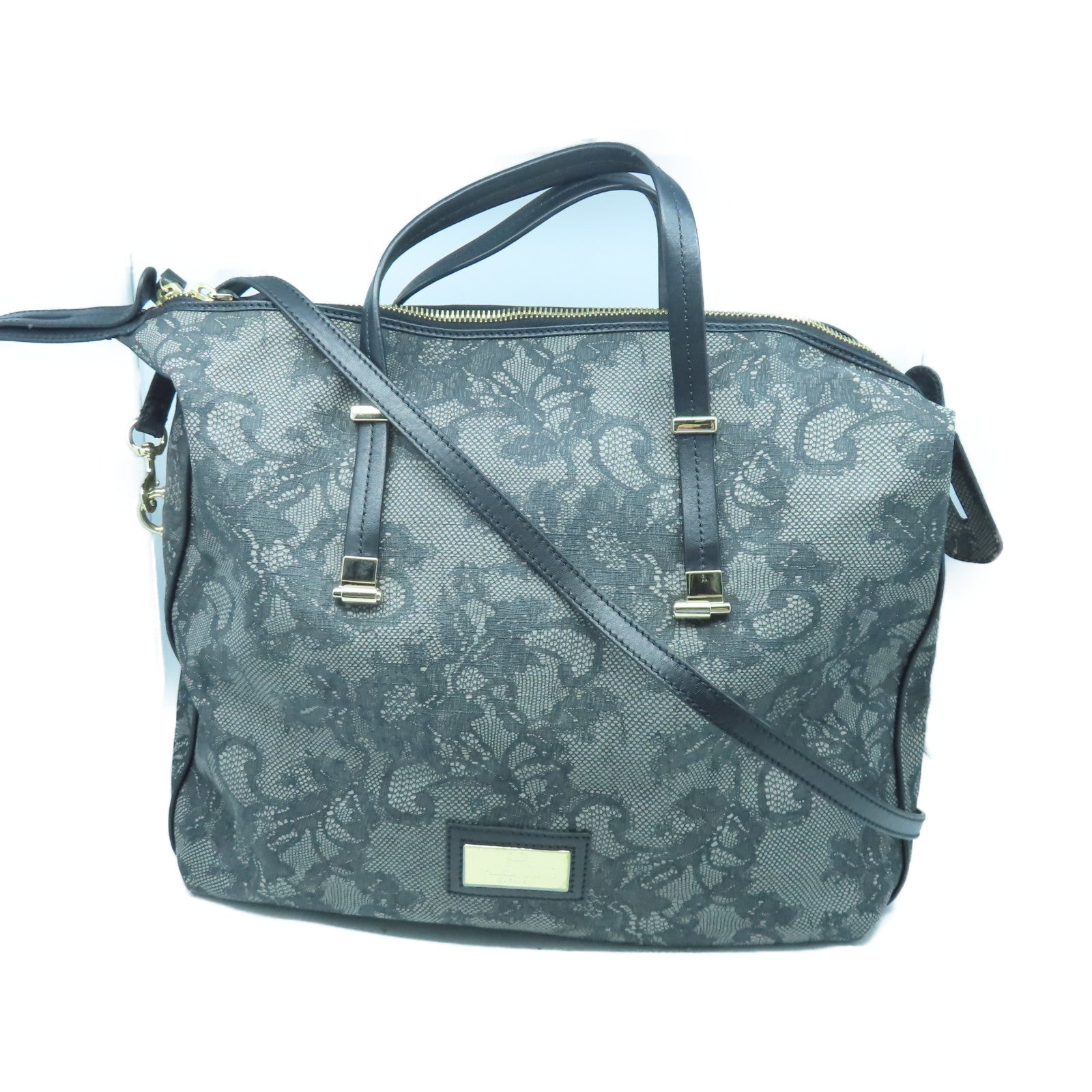 Valentino 帆布Shoulder Bag金扣手挽肩背兩用袋黑色/灰色