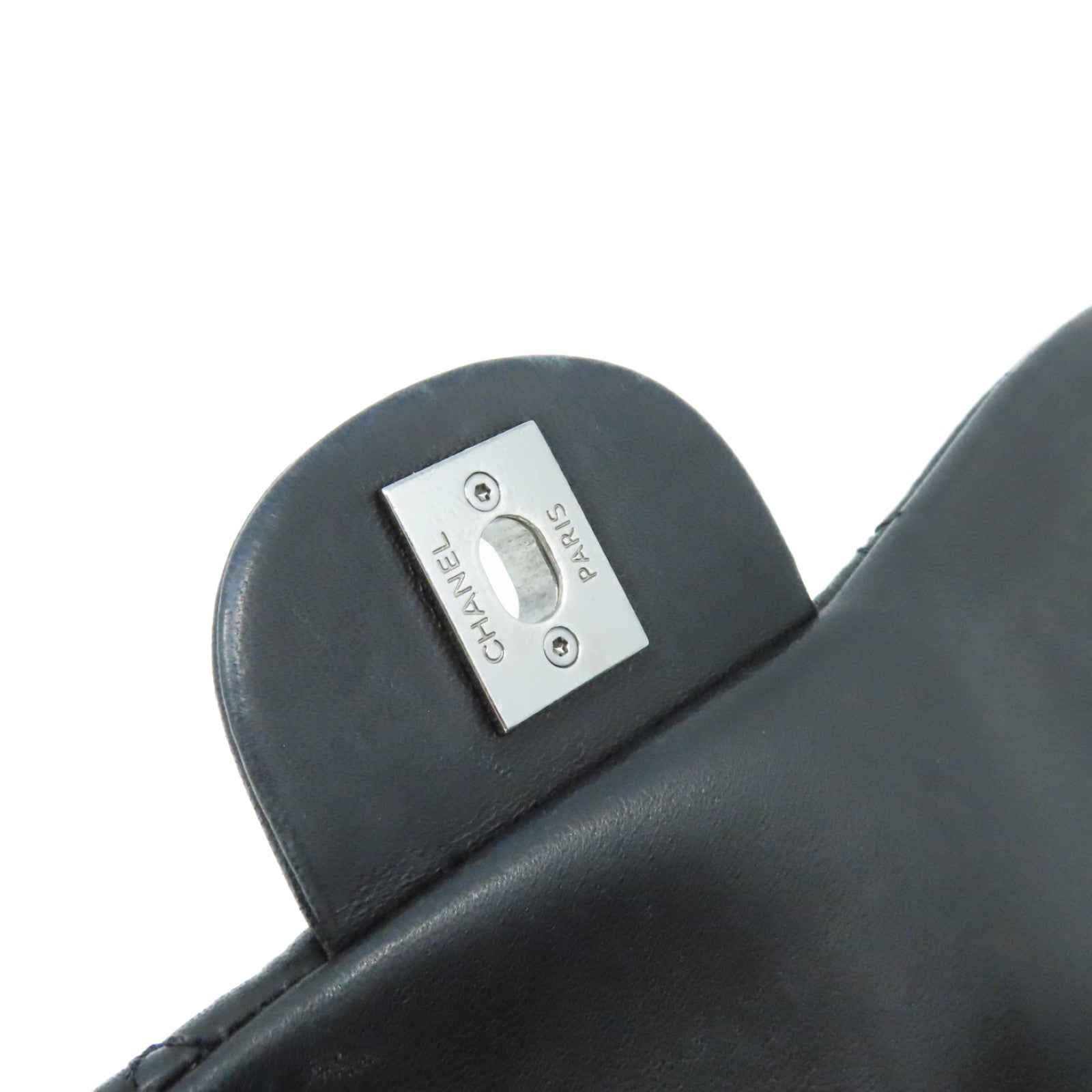 CHANEL 菱格羊皮皮革Chain Shoulder Bag銀扣鏈帶肩背袋黑色
