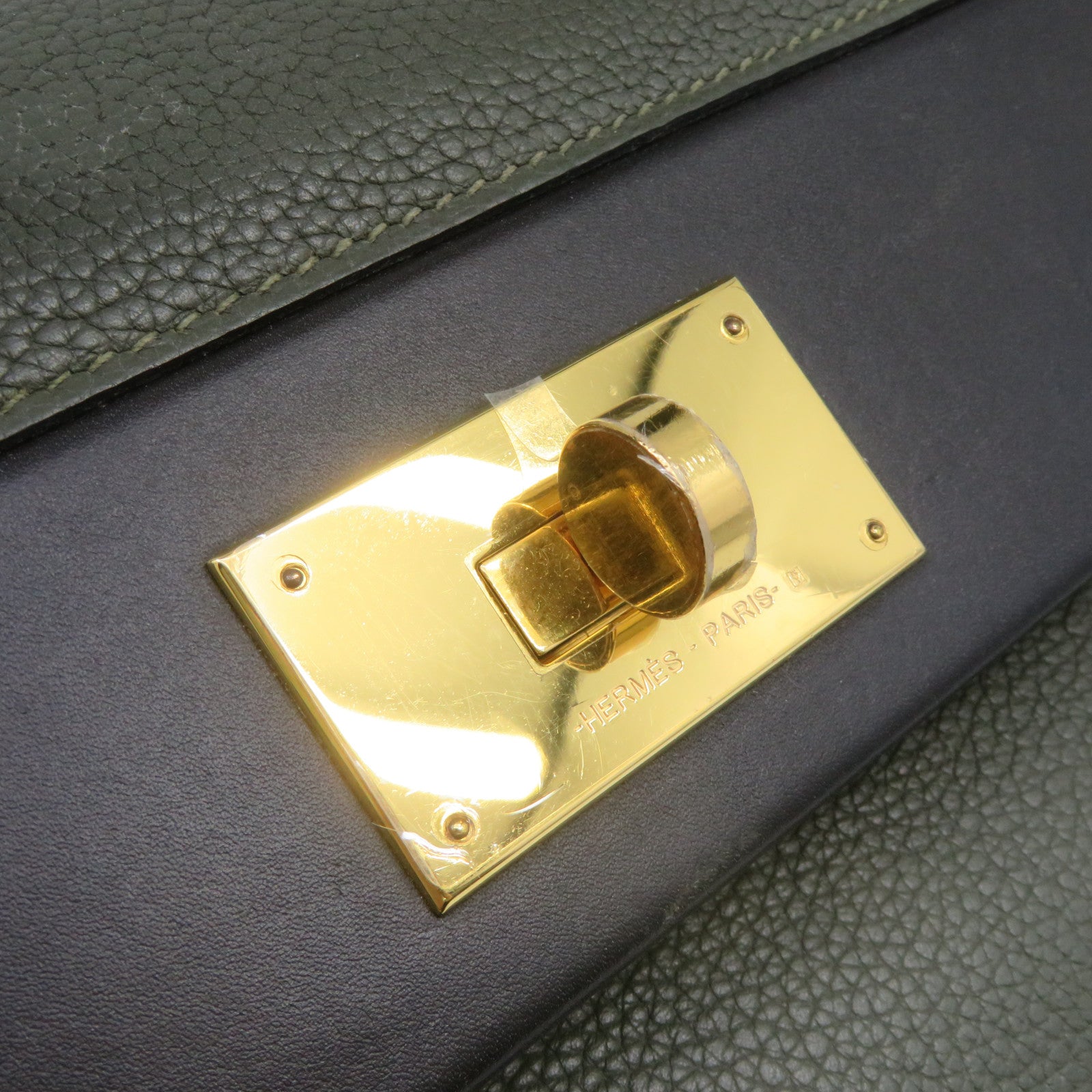 HERMES Clemence皮革24/24 29cm 2Way Shoulder Bag金扣手挽肩背两用袋61/60绿色