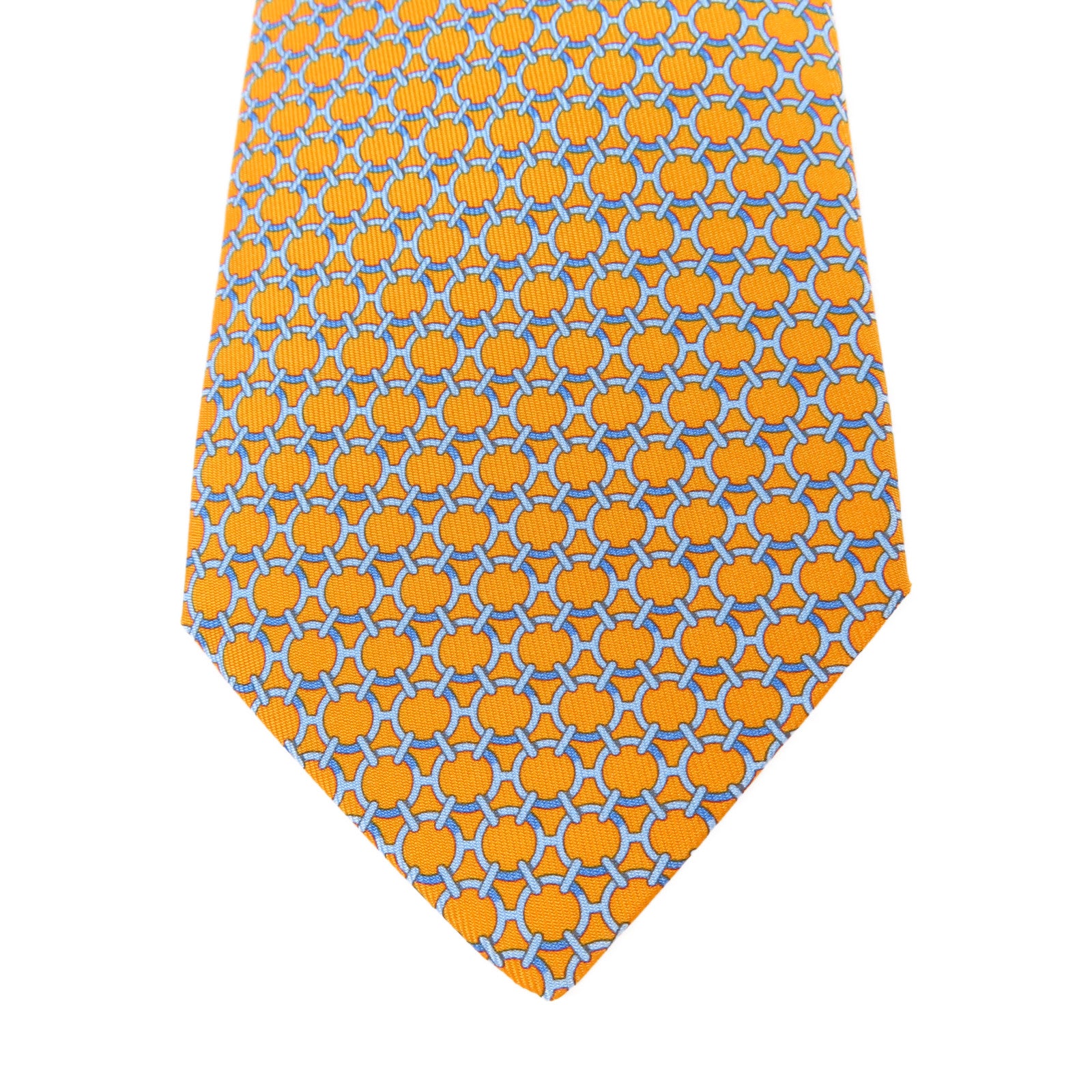 HERMES 絲質Necktie領帶橙色/淺藍色