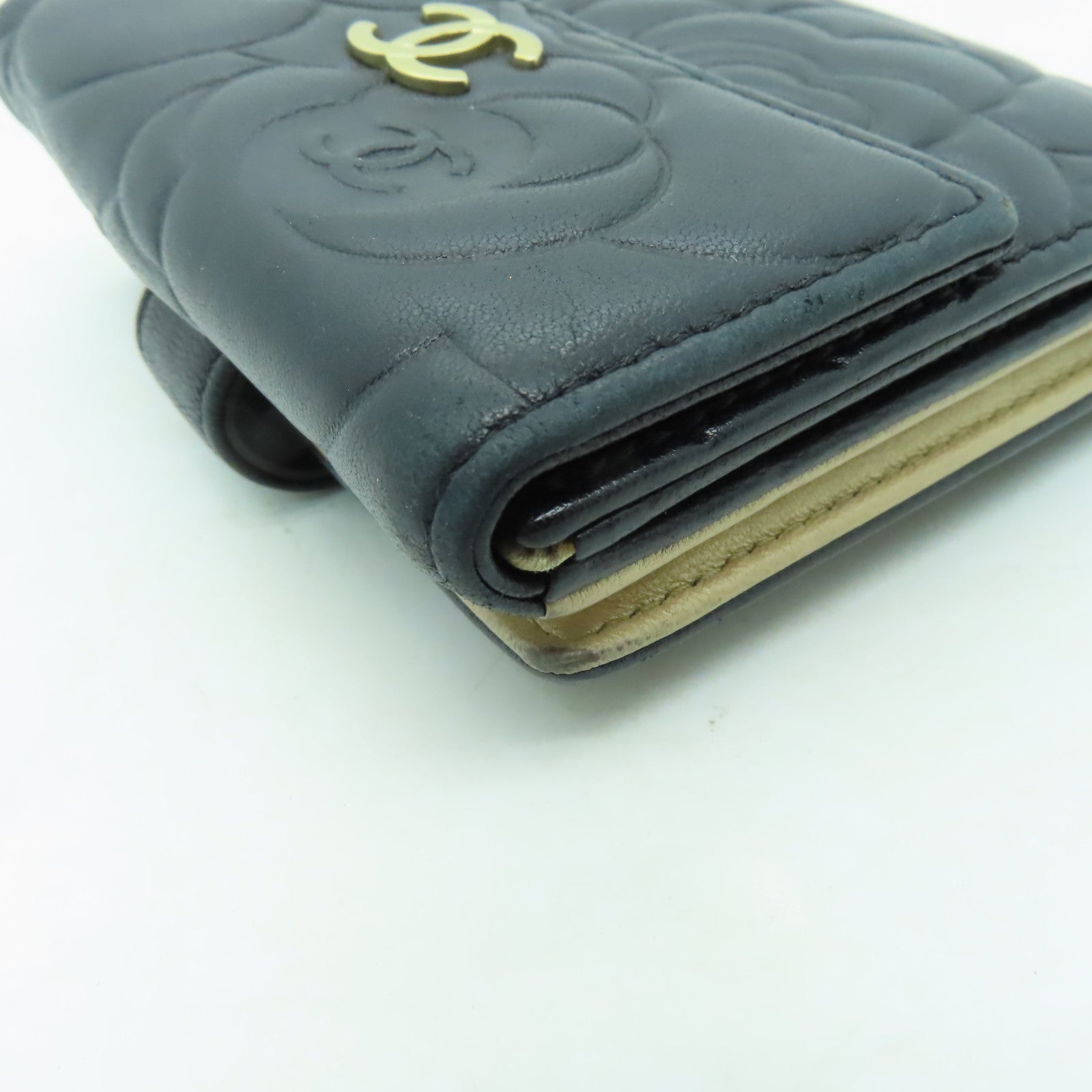 CHANEL 羊皮皮革Wallet金扣錢包深藍色