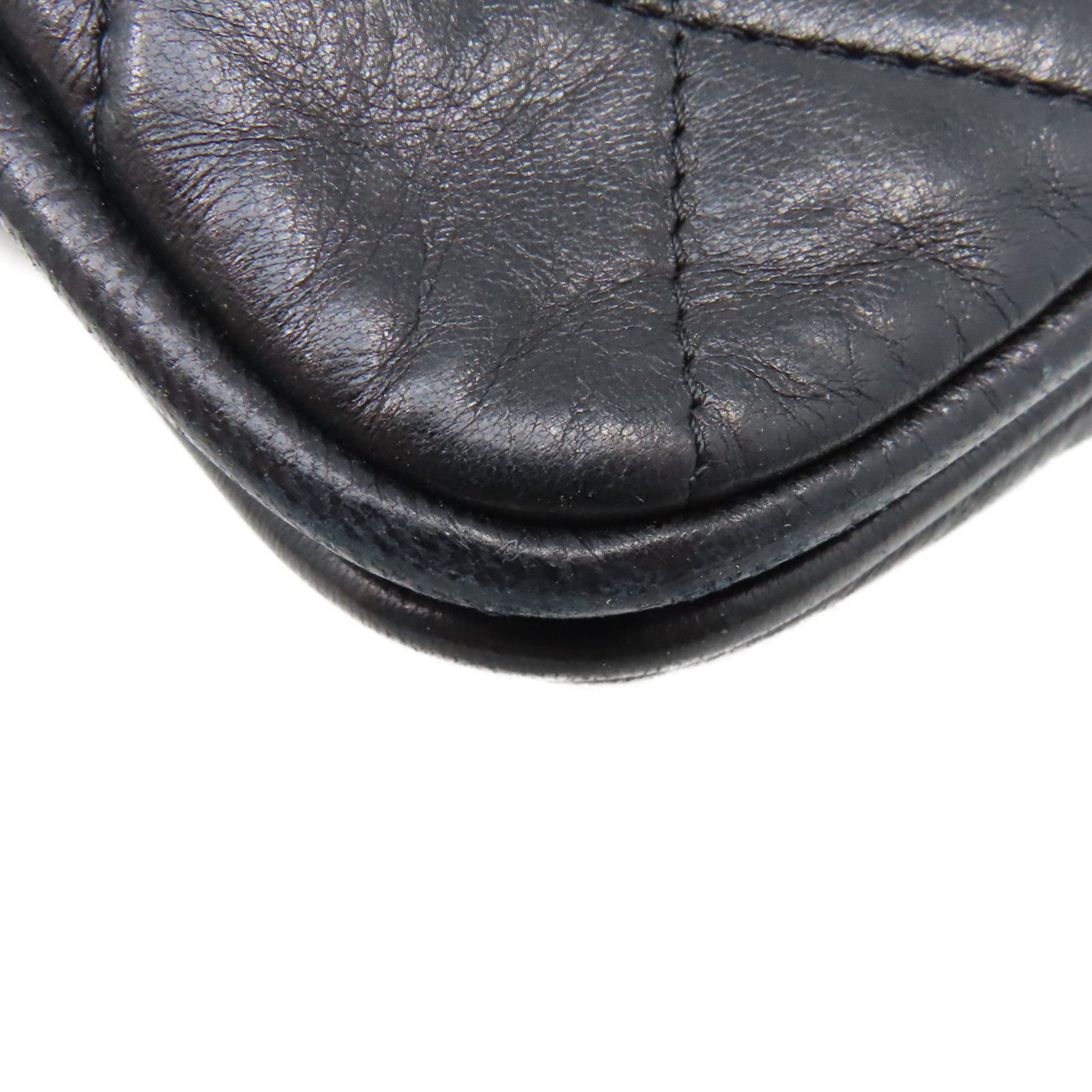 CHANEL 菱格羊皮皮革Chain Shoulder Bag銀扣鏈帶肩背袋黑色
