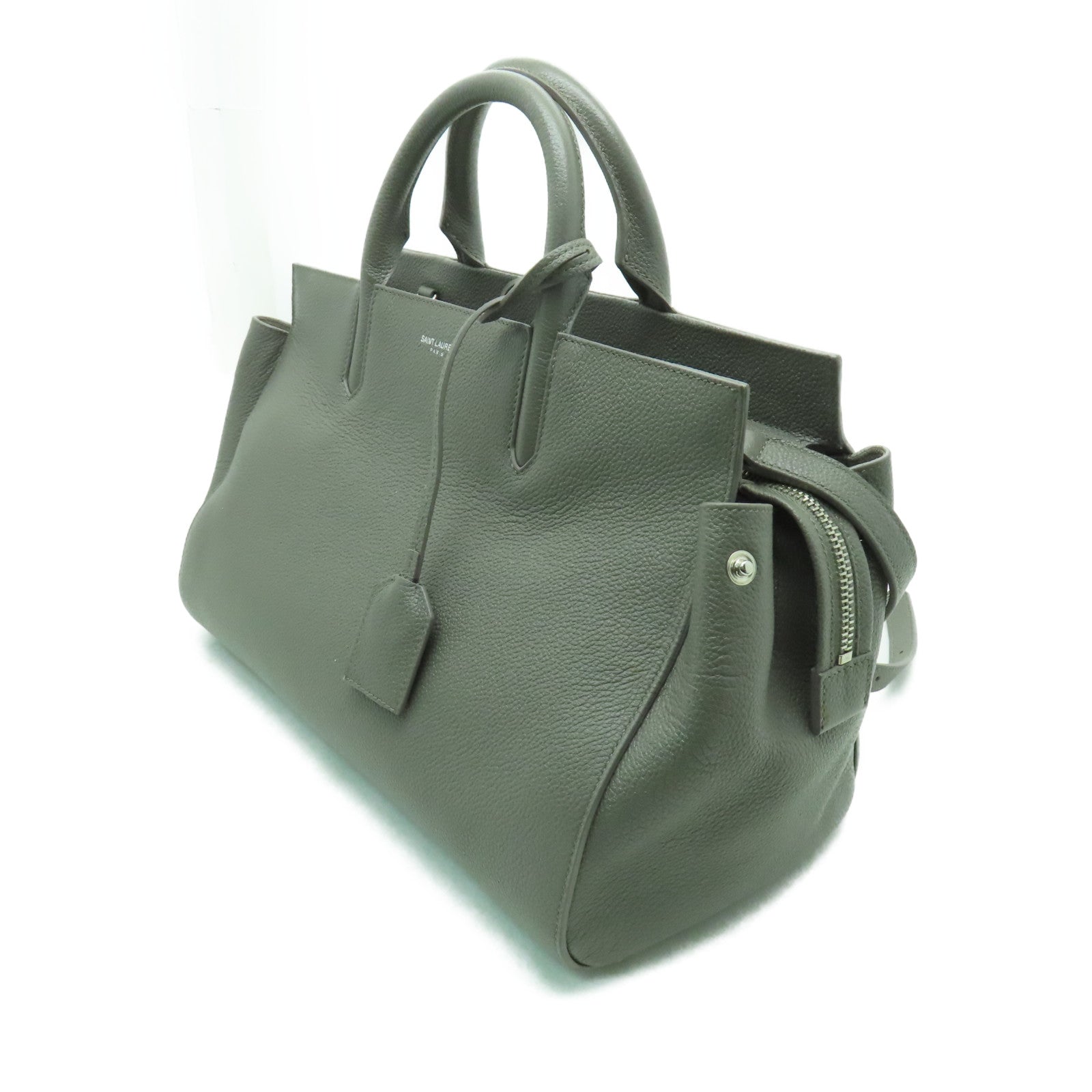 SAINT LAURENT 牛皮皮革2 Way Shoulder銀扣手挽肩背兩用袋灰色