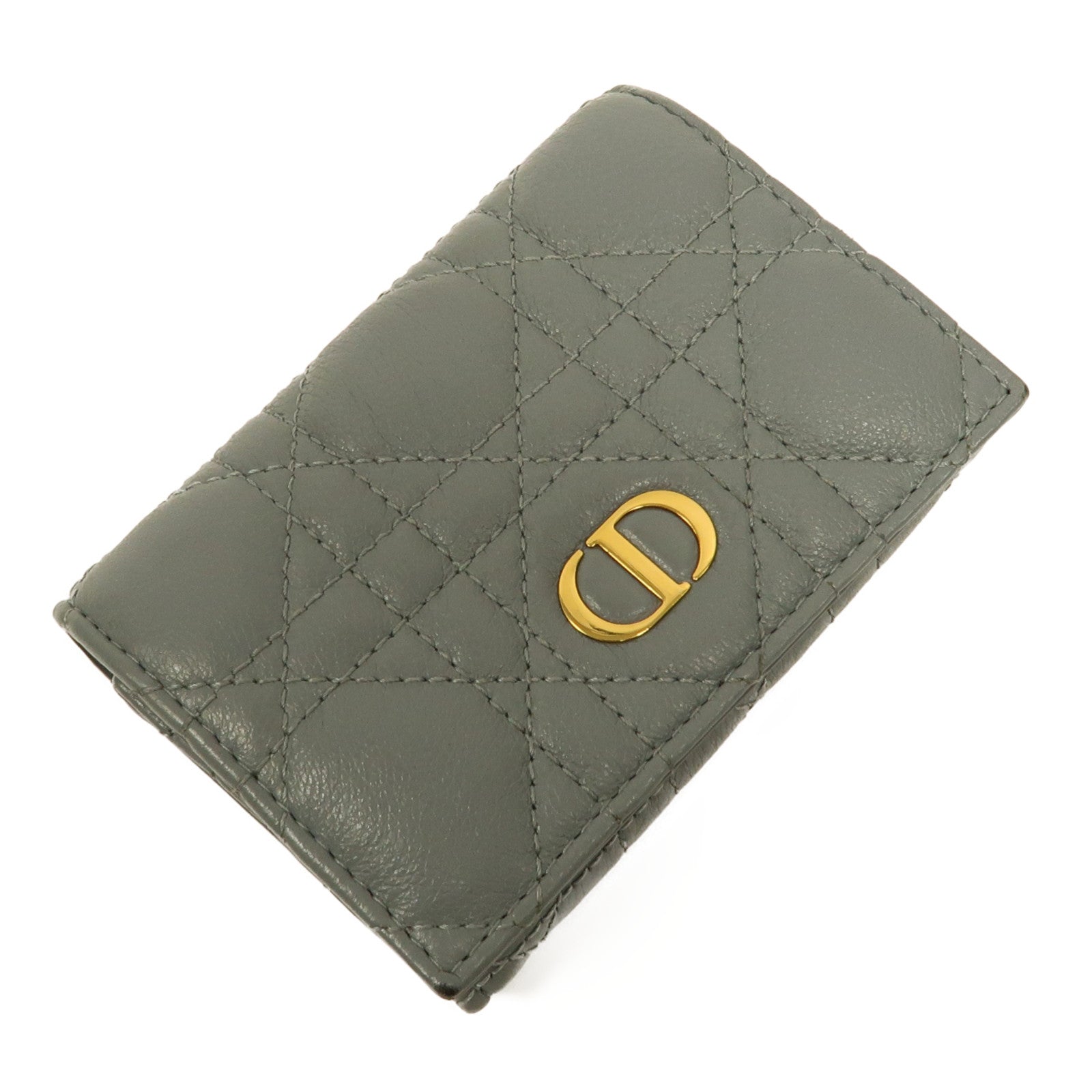 Dior 牛皮皮革Caro XS Wallet金扣錢包淺藍色