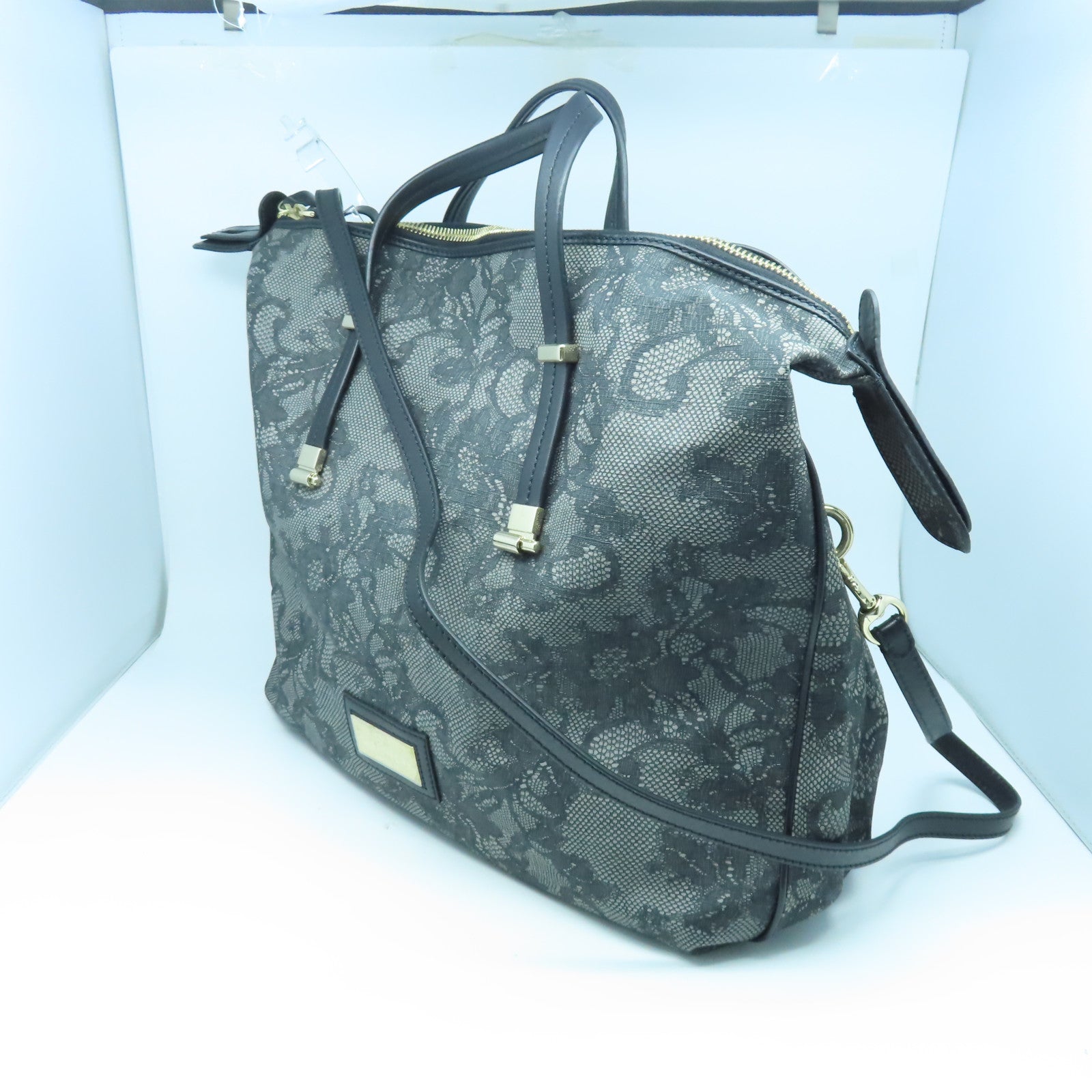 Valentino 帆布Shoulder Bag金扣手挽肩背兩用袋黑色/灰色