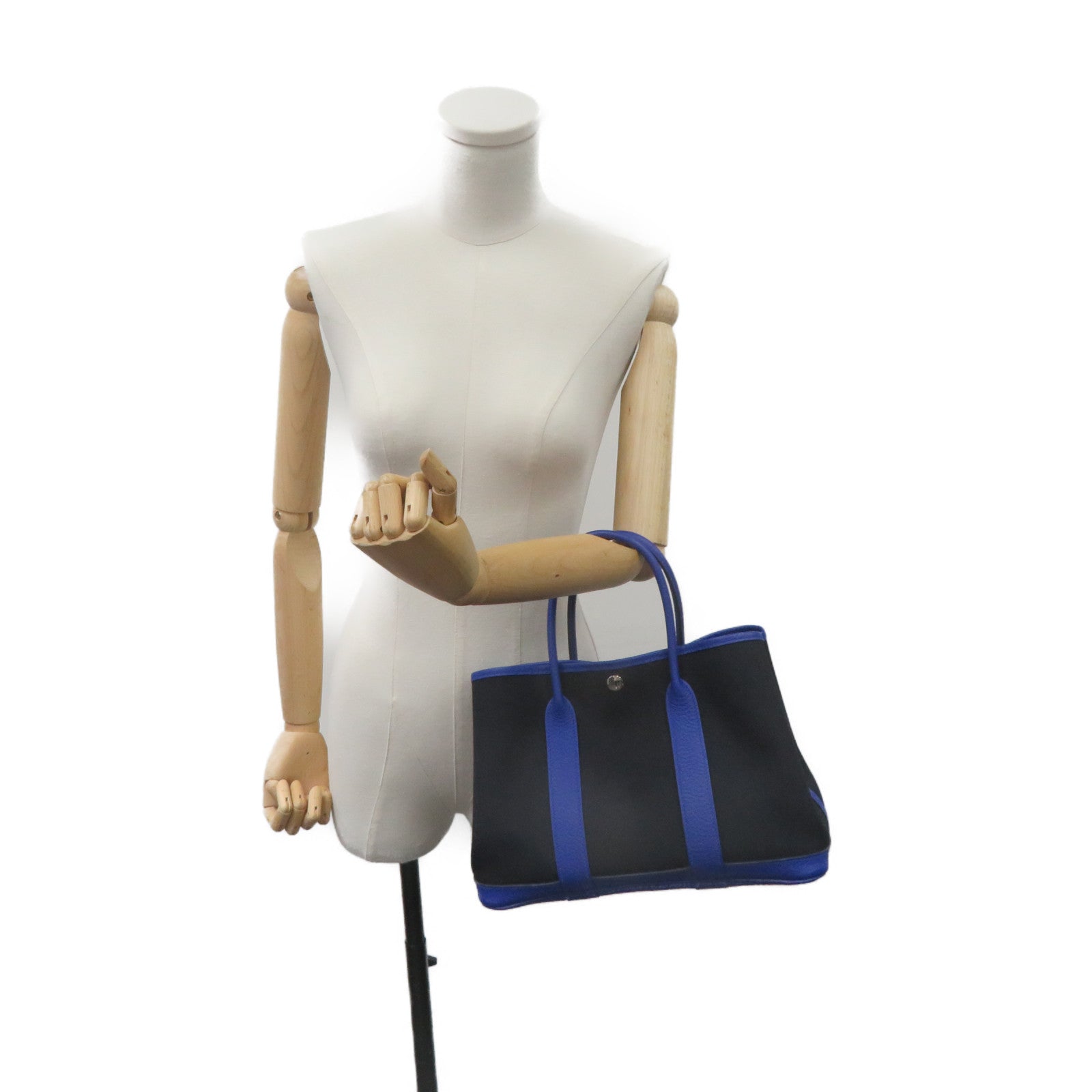 HERMES 帆布Garden Party TPM Tote Bag銀扣手挽袋黑色/藍色
