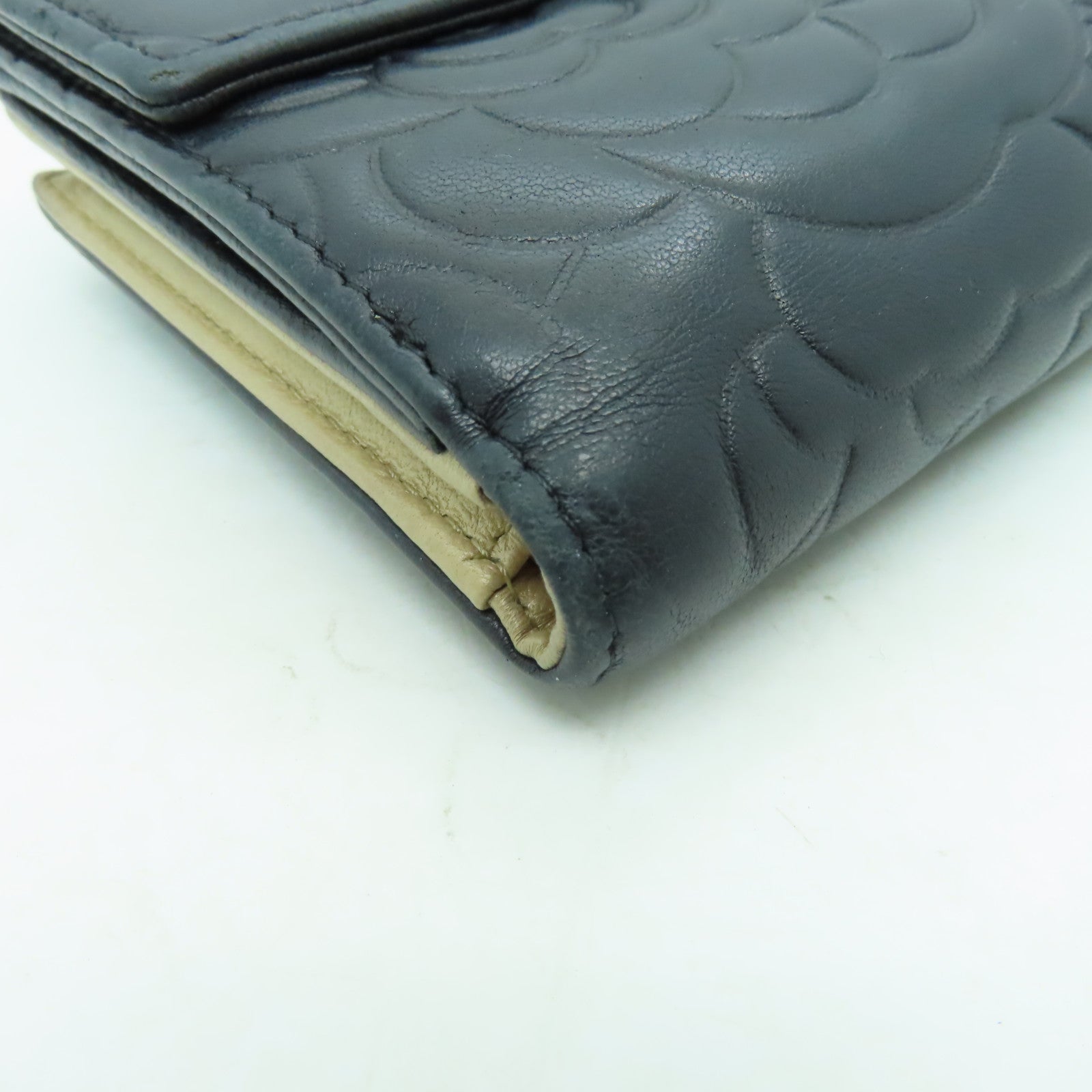 CHANEL 羊皮皮革Wallet金扣錢包深藍色
