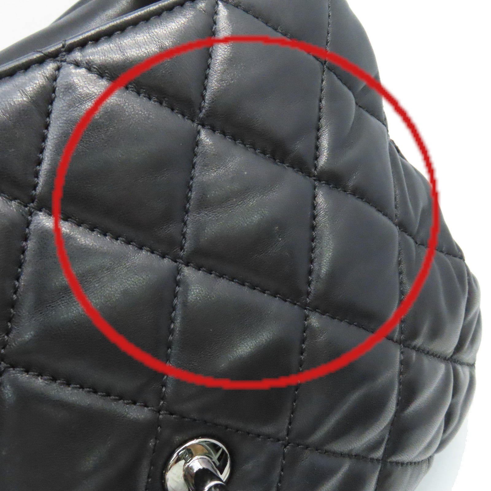 CHANEL 菱格羊皮皮革Chain Shoulder Bag銀扣鏈帶肩背袋黑色