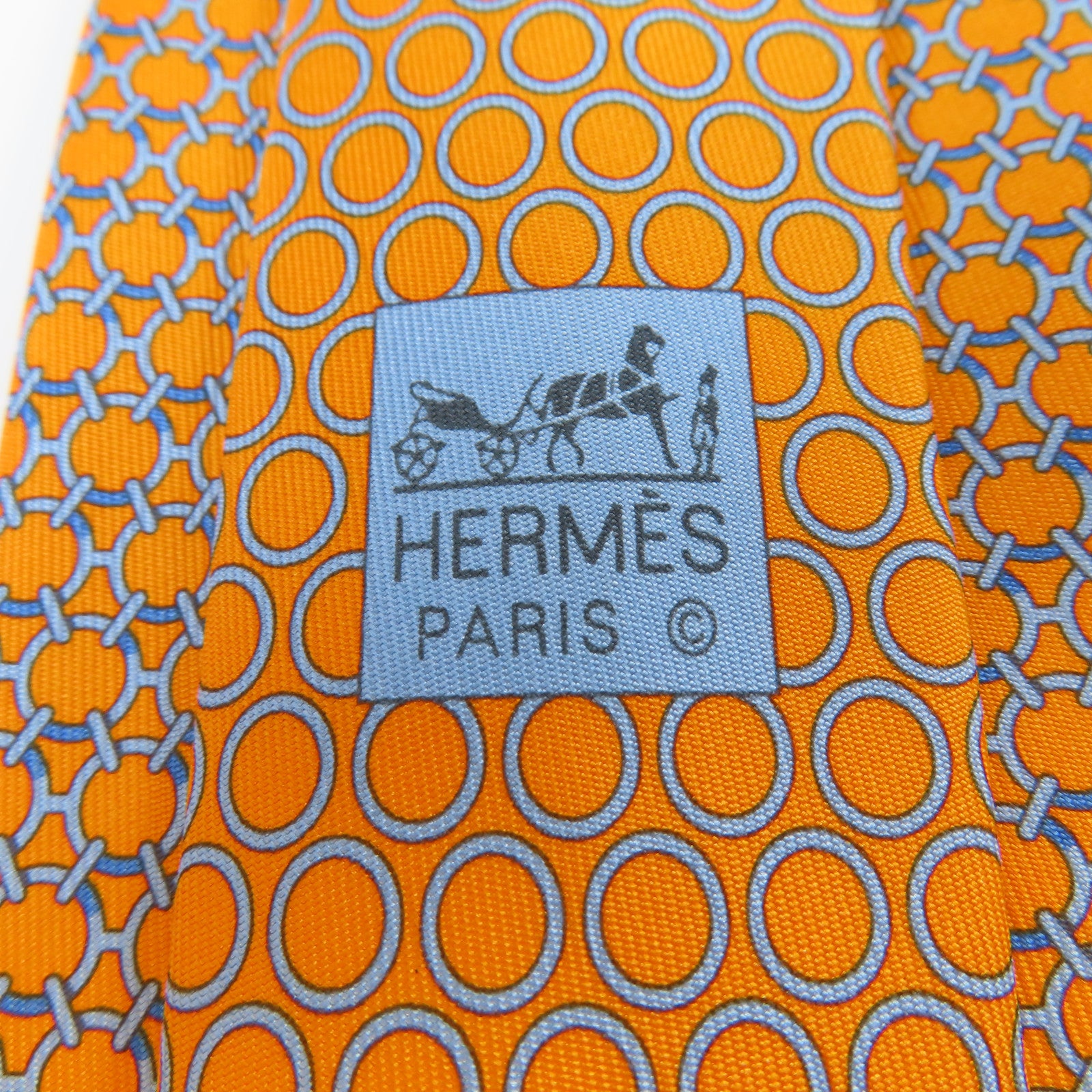 HERMES 絲質Necktie領帶橙色/淺藍色