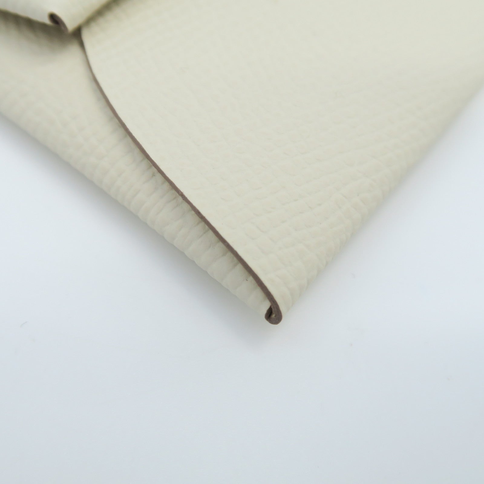 HERMES Veau Epsom皮革Bastia银扣零钱包奶油白色