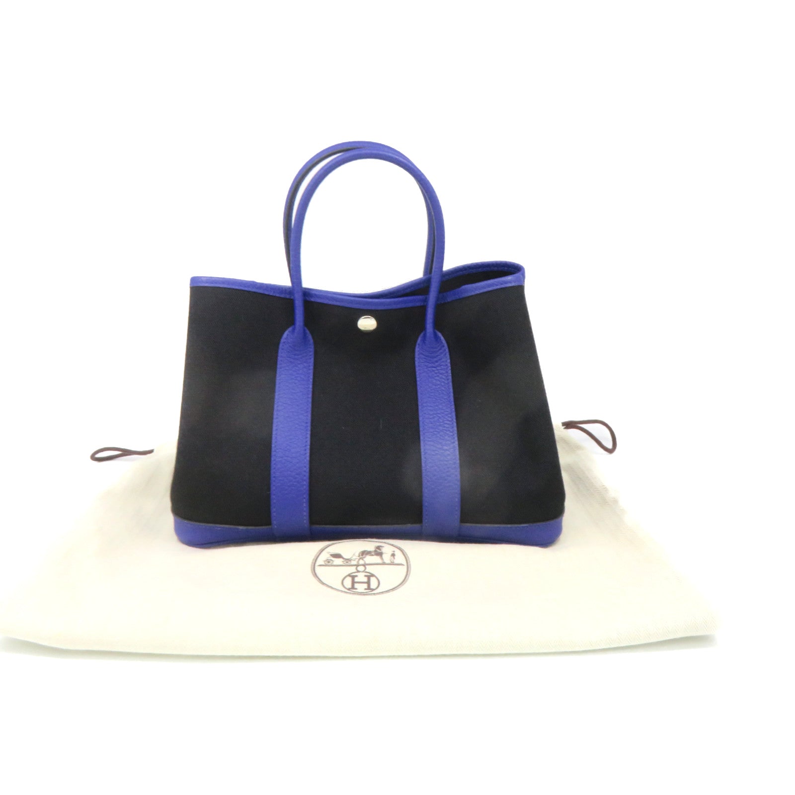 HERMES 帆布Garden Party TPM Tote Bag銀扣手挽袋黑色/藍色