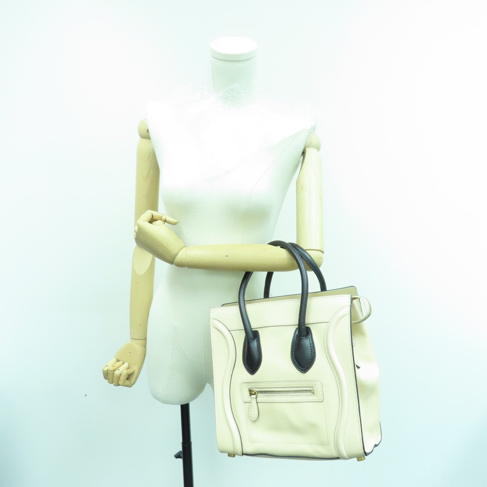 CELINE Leather Micro Luggage Gold Buckle Shoulder Bag Beige