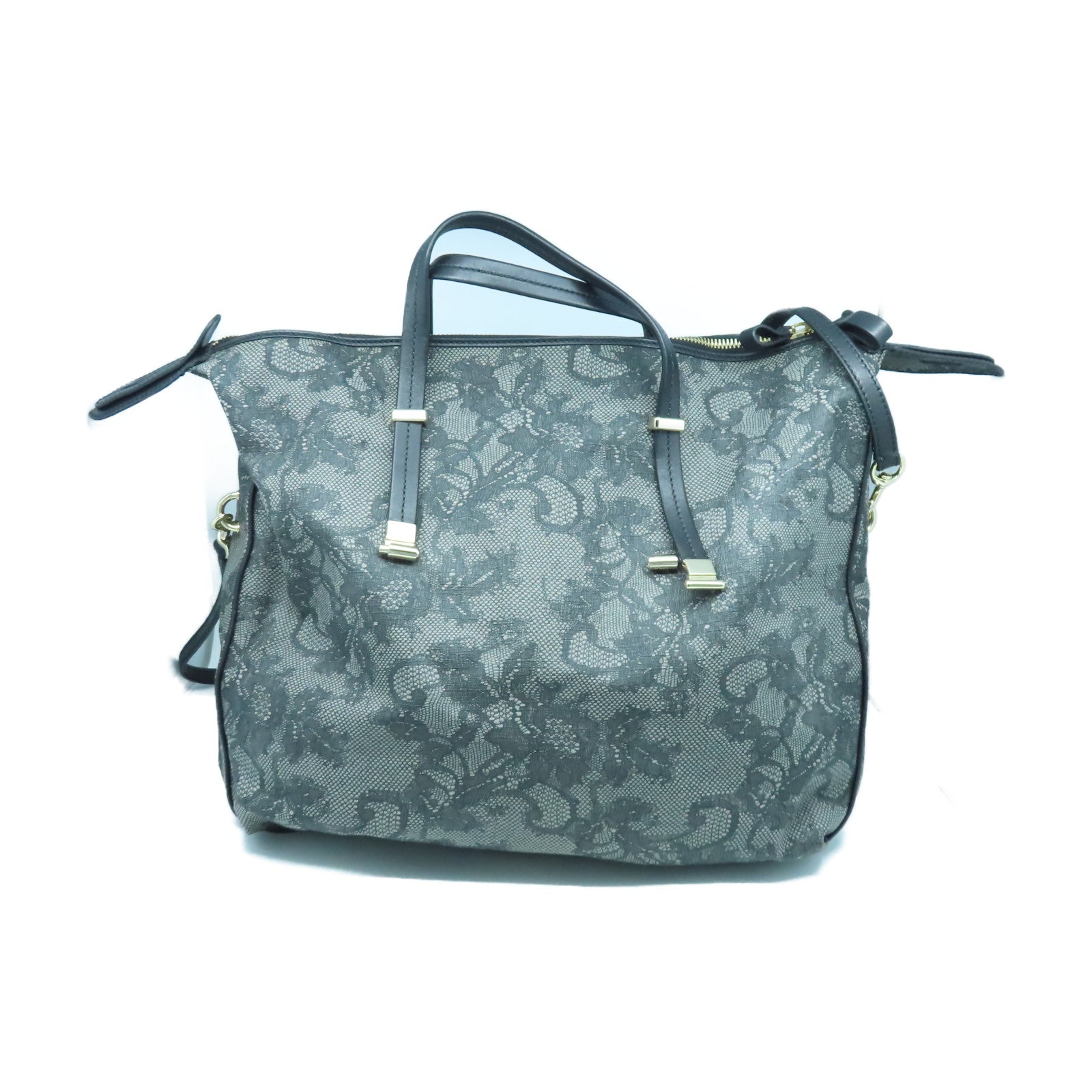 Valentino 帆布Shoulder Bag金扣手挽肩背兩用袋黑色/灰色