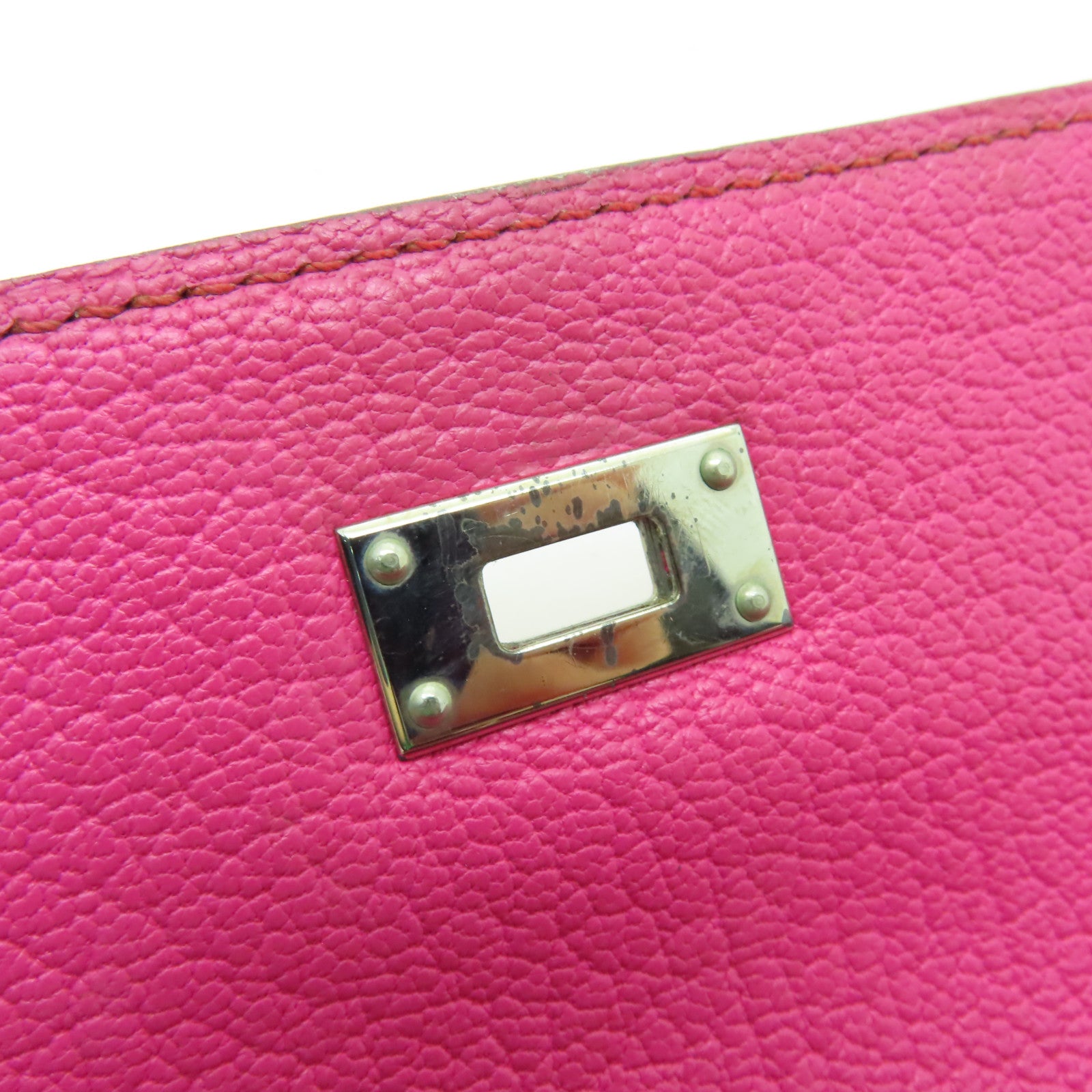 HERMES Chevre皮革Kelly Classic銀扣長錢包Fuschia Pink粉紅色