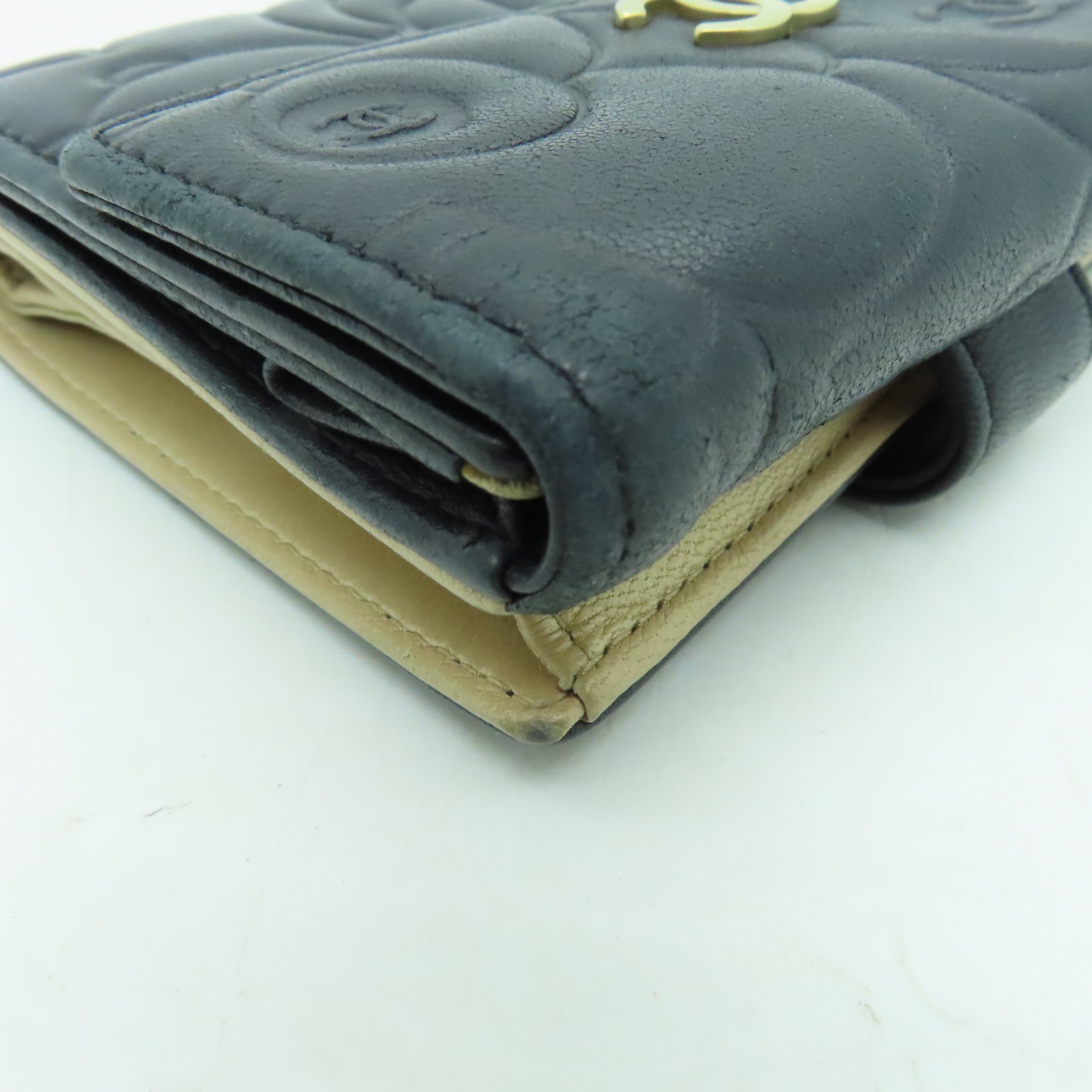 CHANEL 羊皮皮革Wallet金扣錢包深藍色