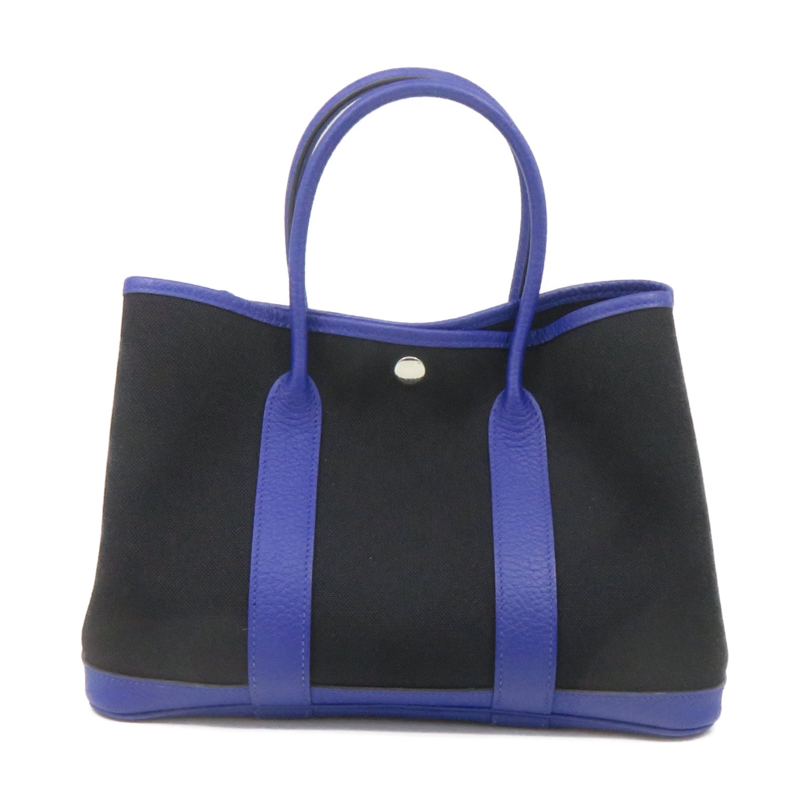 HERMES 帆布Garden Party TPM Tote Bag銀扣手挽袋黑色/藍色