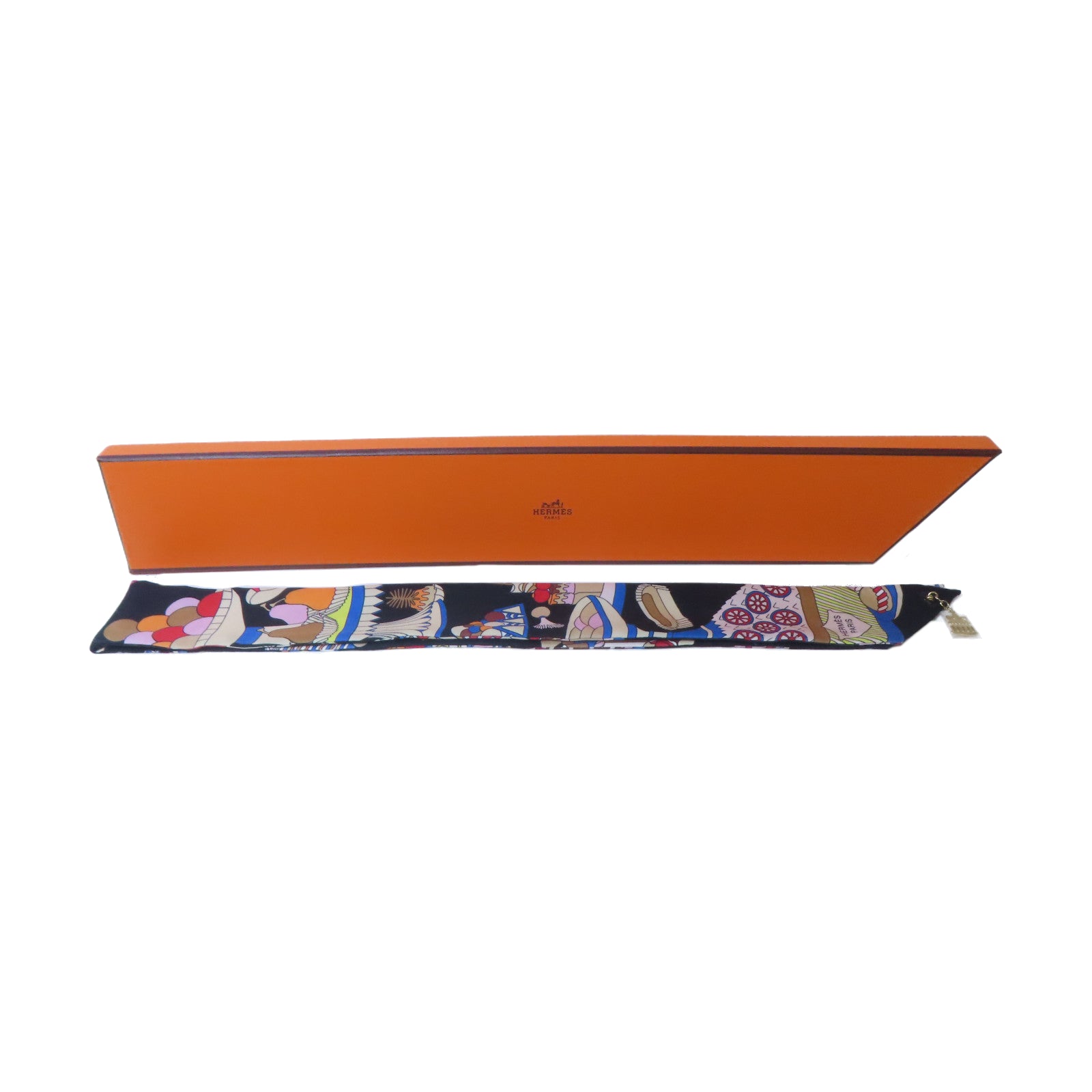 HERMES 絲質La Patisserie Francaise Charm Twilly絲巾黑色