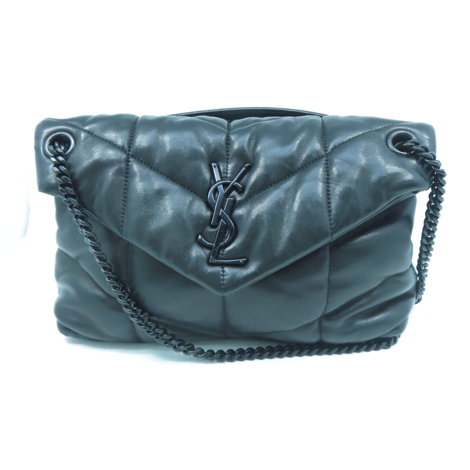 SAINT LAURENT 牛皮皮革Chain Shoulder黑扣/銀扣鏈帶肩背袋黑色